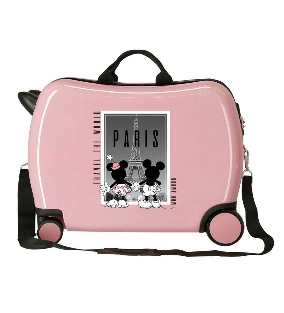 Mala infantil Disney Minnie e Mickey Paris com 2 rodas multidirecionais, rosa