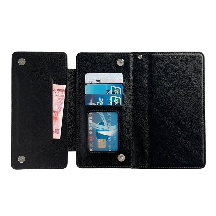 iPhone 16 2in1 Leder Tasche mit 7 Kartenfächern   Münzfach   Magnetische Schutzhülle - Schwarz