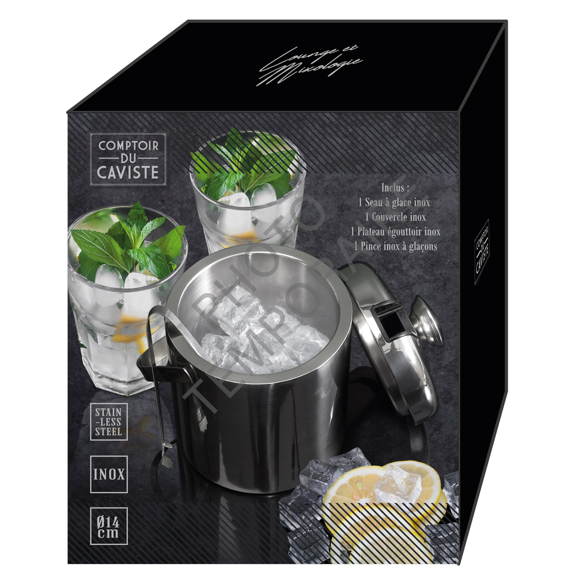 SEAU GLACE METAL COUVERCLE ET PINCE 1.3L