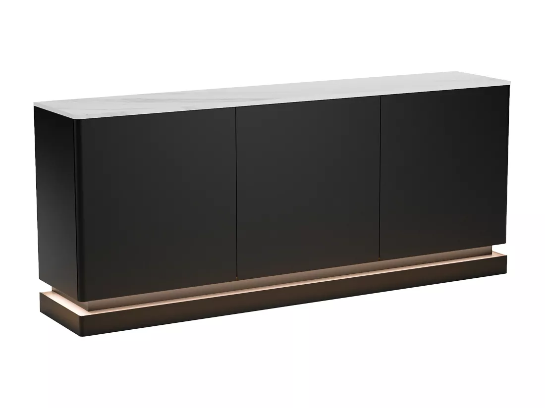 Buffet 3 portes avec LEDs en MDF - Noir et effet marbre blanc - DEVIKA de Pascal MORABITO