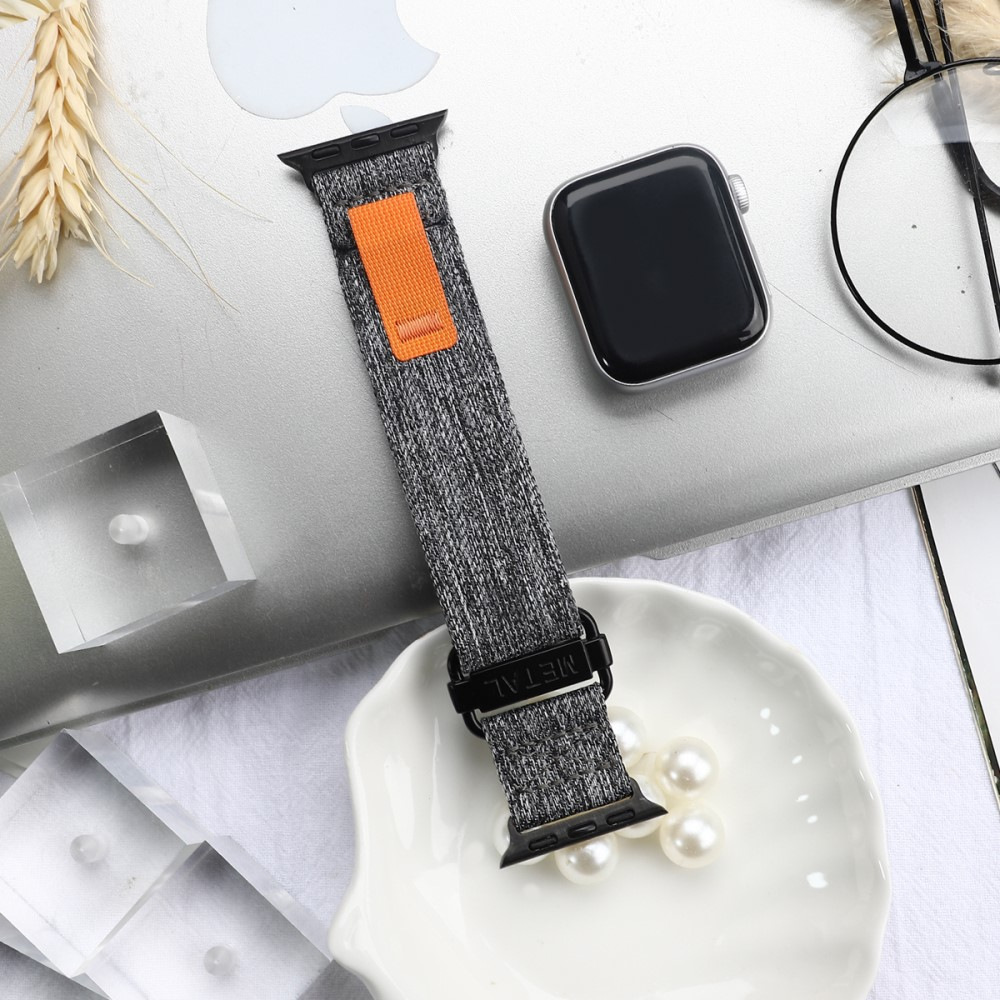 Apple Watch (49/46/45/44 mm) Nylon Armband mit Klettverschluss (Gelenkumfang: 135 - 220 mm) - Grau / Orange