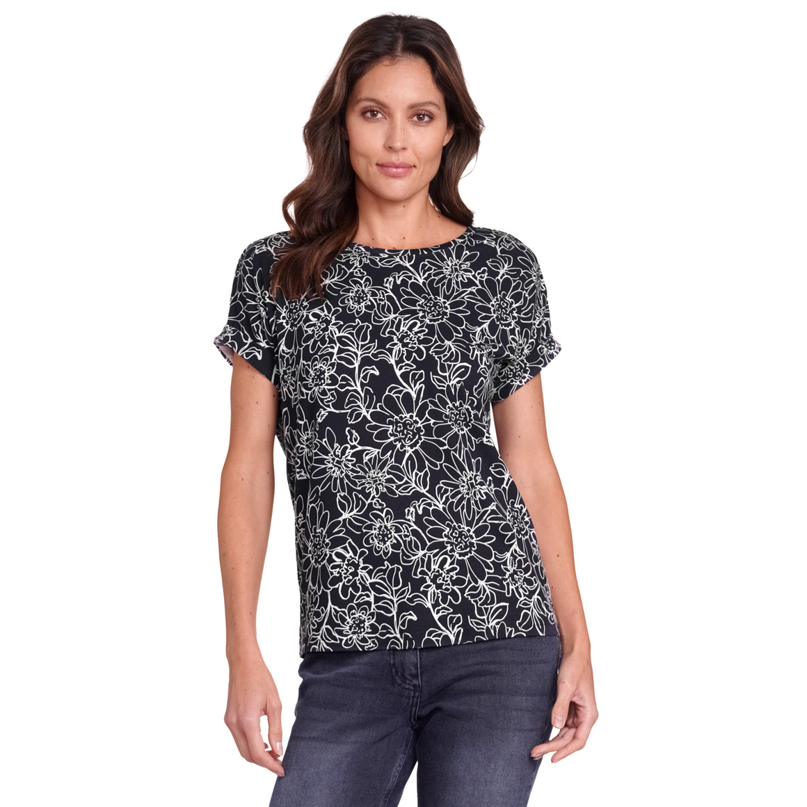 Gina Benotti Damen T-Shirt mit überschnittenen Ärmeln dunkelblau / weiss