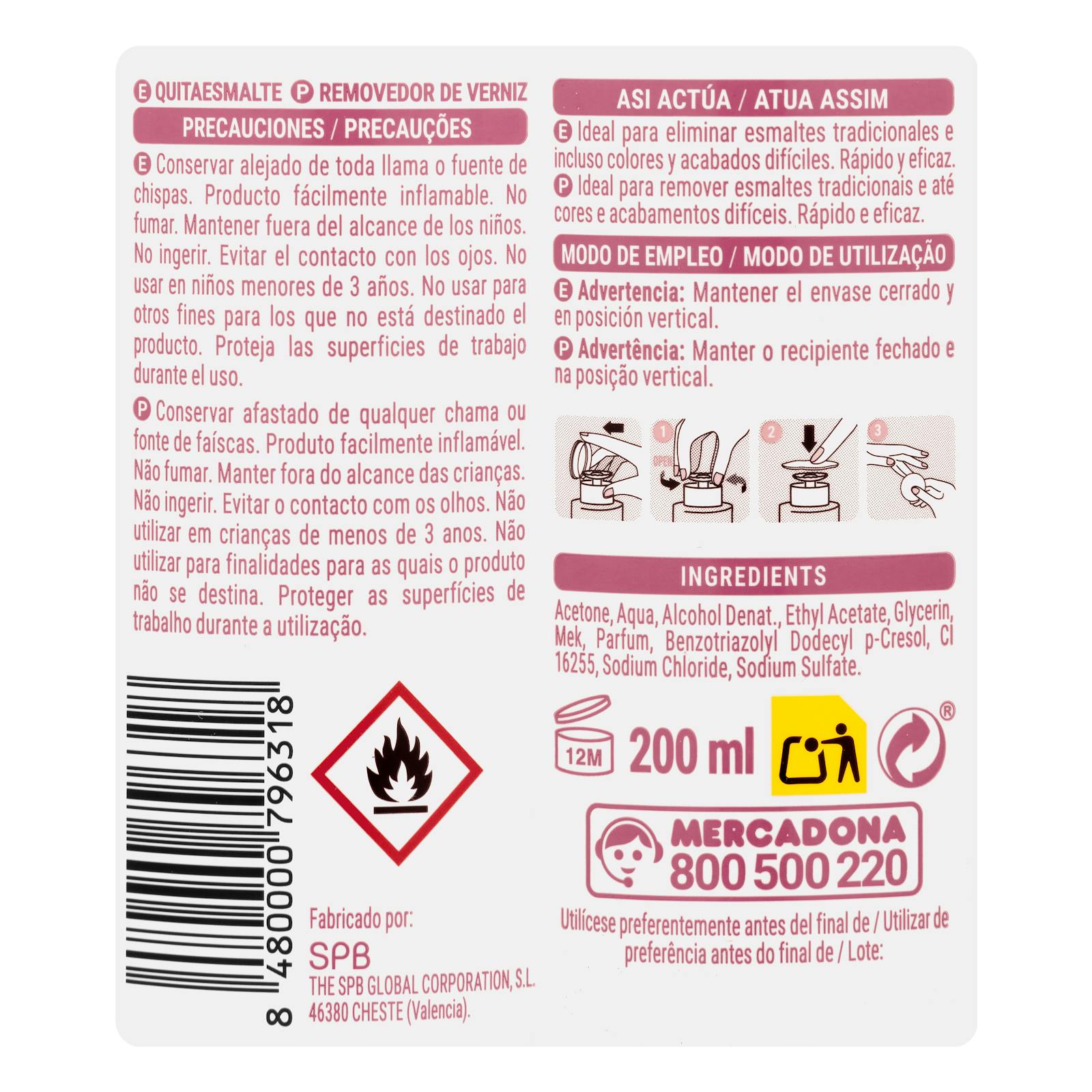 Dissolvant pour vernis à ongles Deliplus à l'acétone