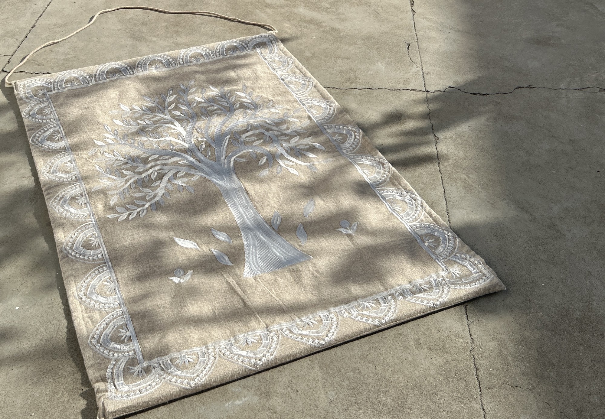 Wandteppich 'Baum', beige, weiß, B 50 cm, H 70 cm von fischer's lagerhaus