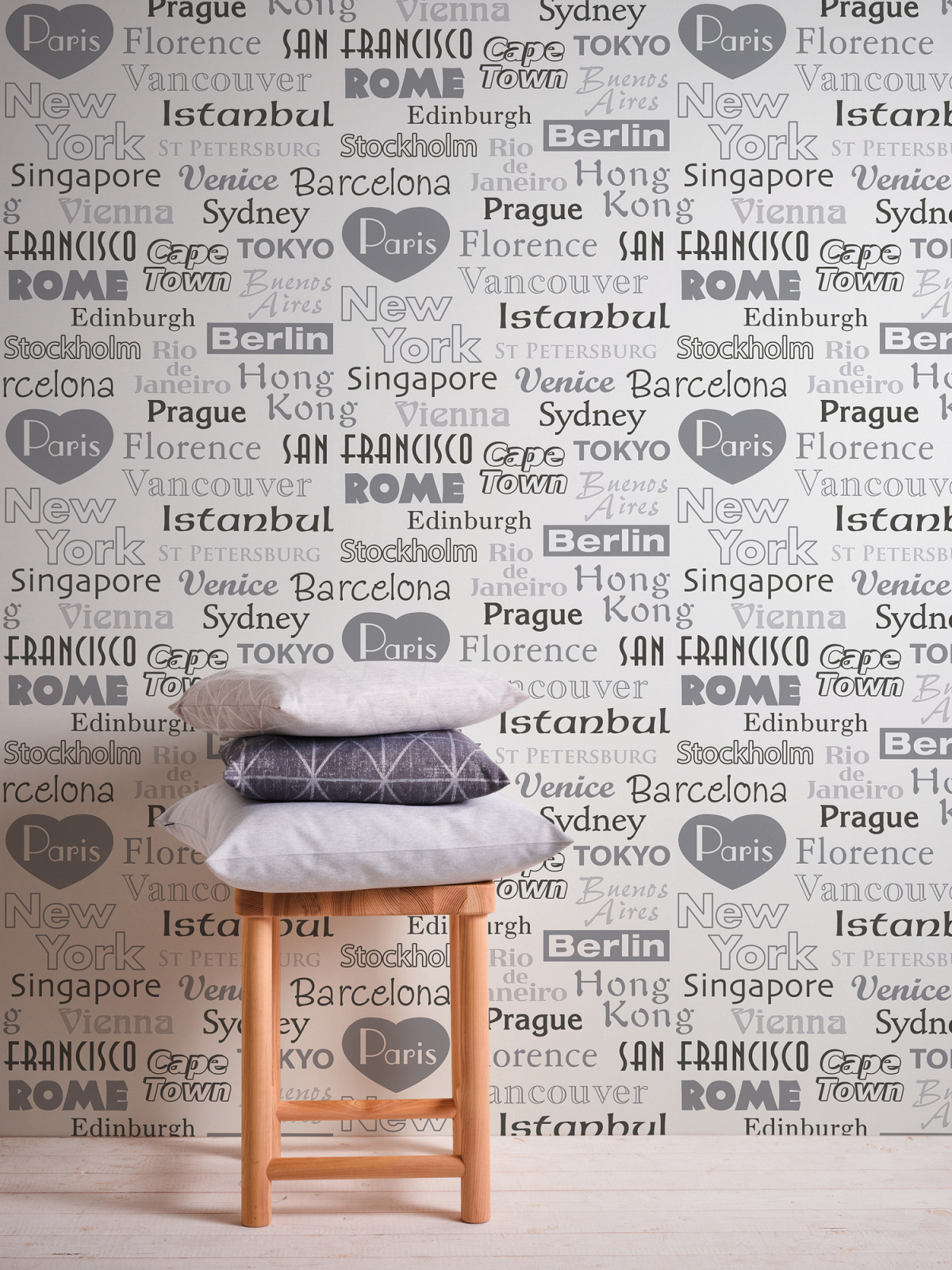 Vliestapete BLACK & WHITE 3 - grau - Schrift - 10 Meter
