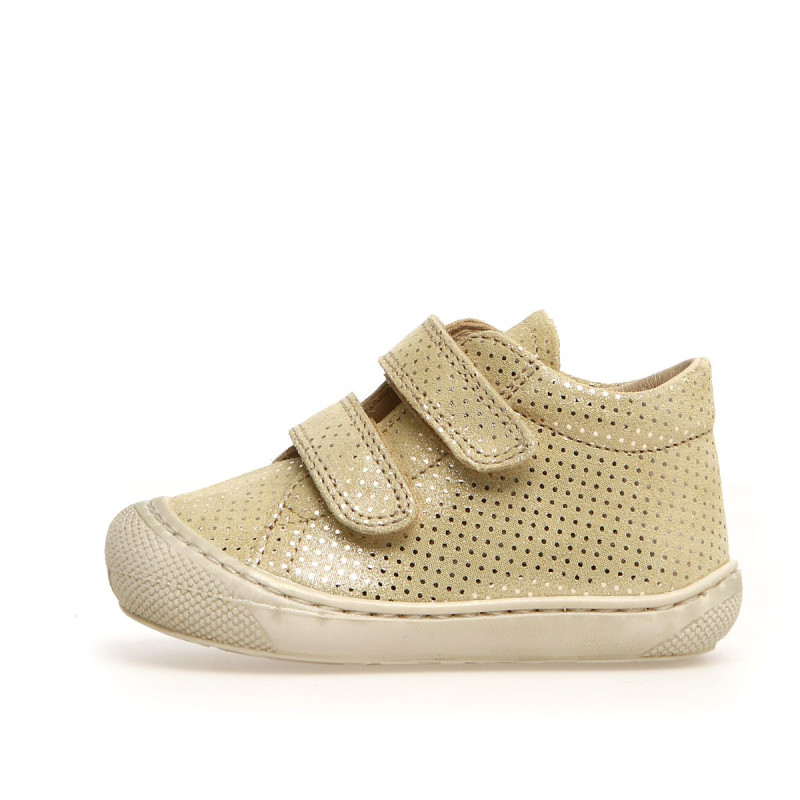 Naturino Naturino Cocoon Supersouple Velcros Suede Paille Points Argentés
