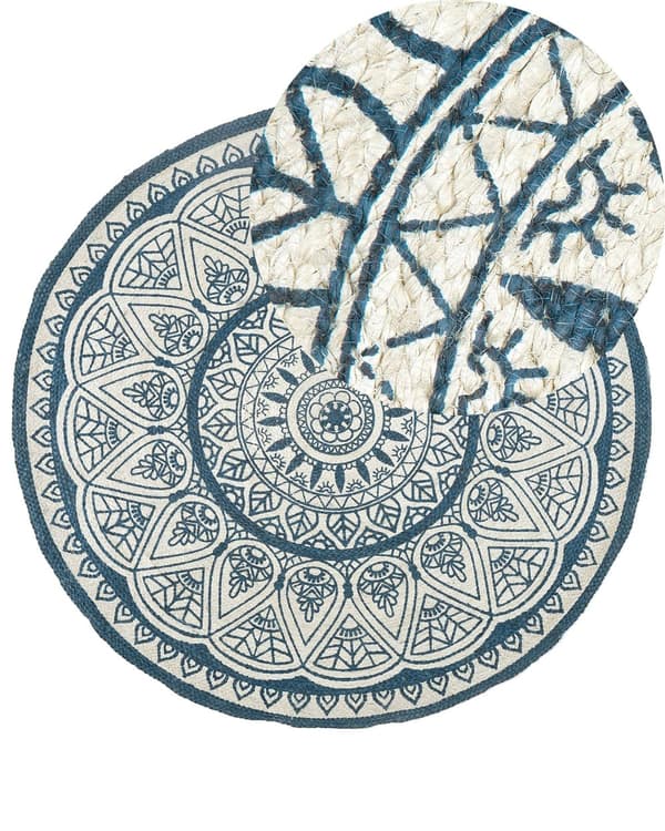Gulvteppe Blå 120 x 120 cm Rund Håndvevd Innendørs Orientalsk Boho stil