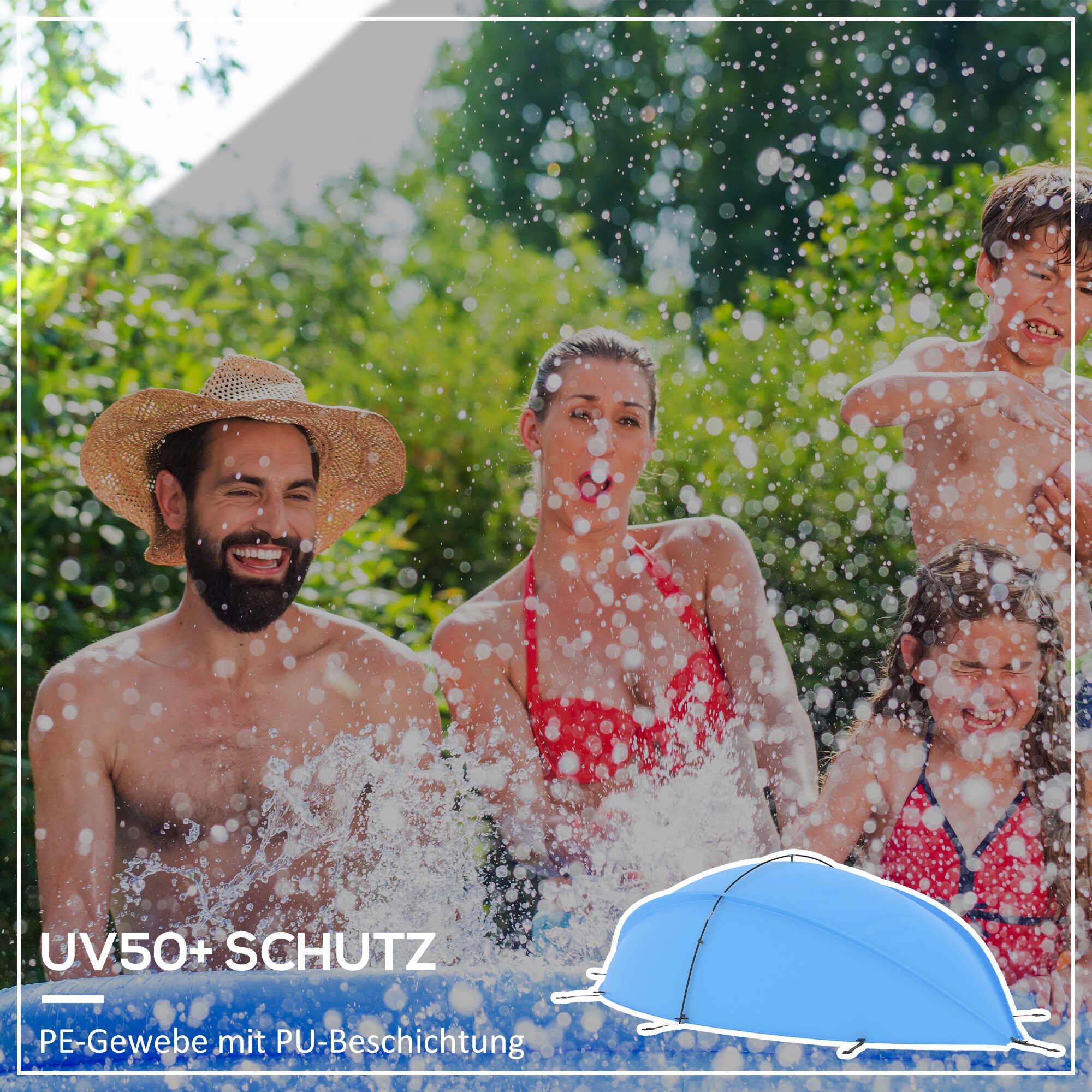 Outsunny Pool Sonnenschutzdach mit einer Tragetasche blau 300L x 150B x 120H cm