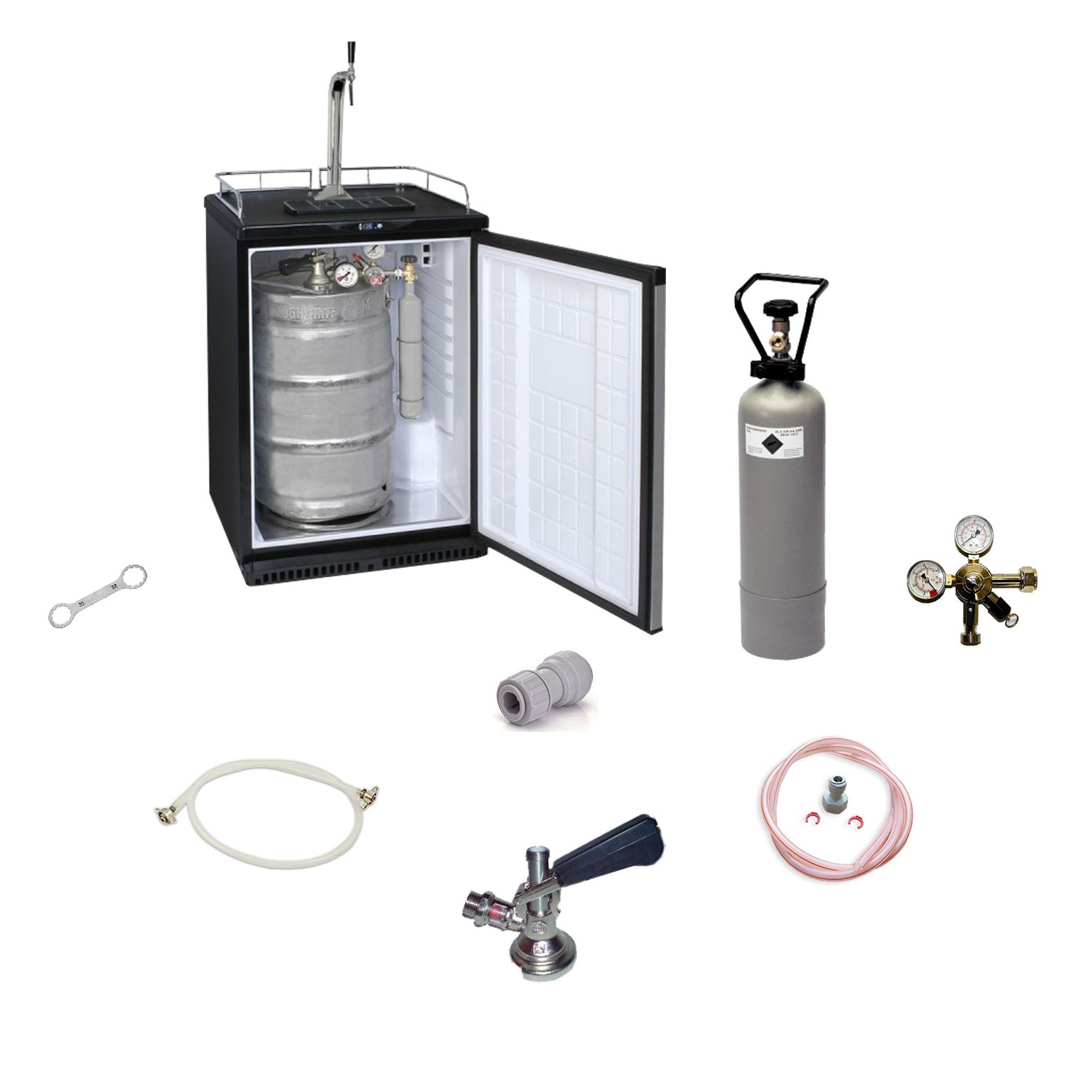 Fassbierkühlschrank Komplett-Set | 50L Bierzapfanlage mit Schanksäule & Kompensatorhahn, Kombi