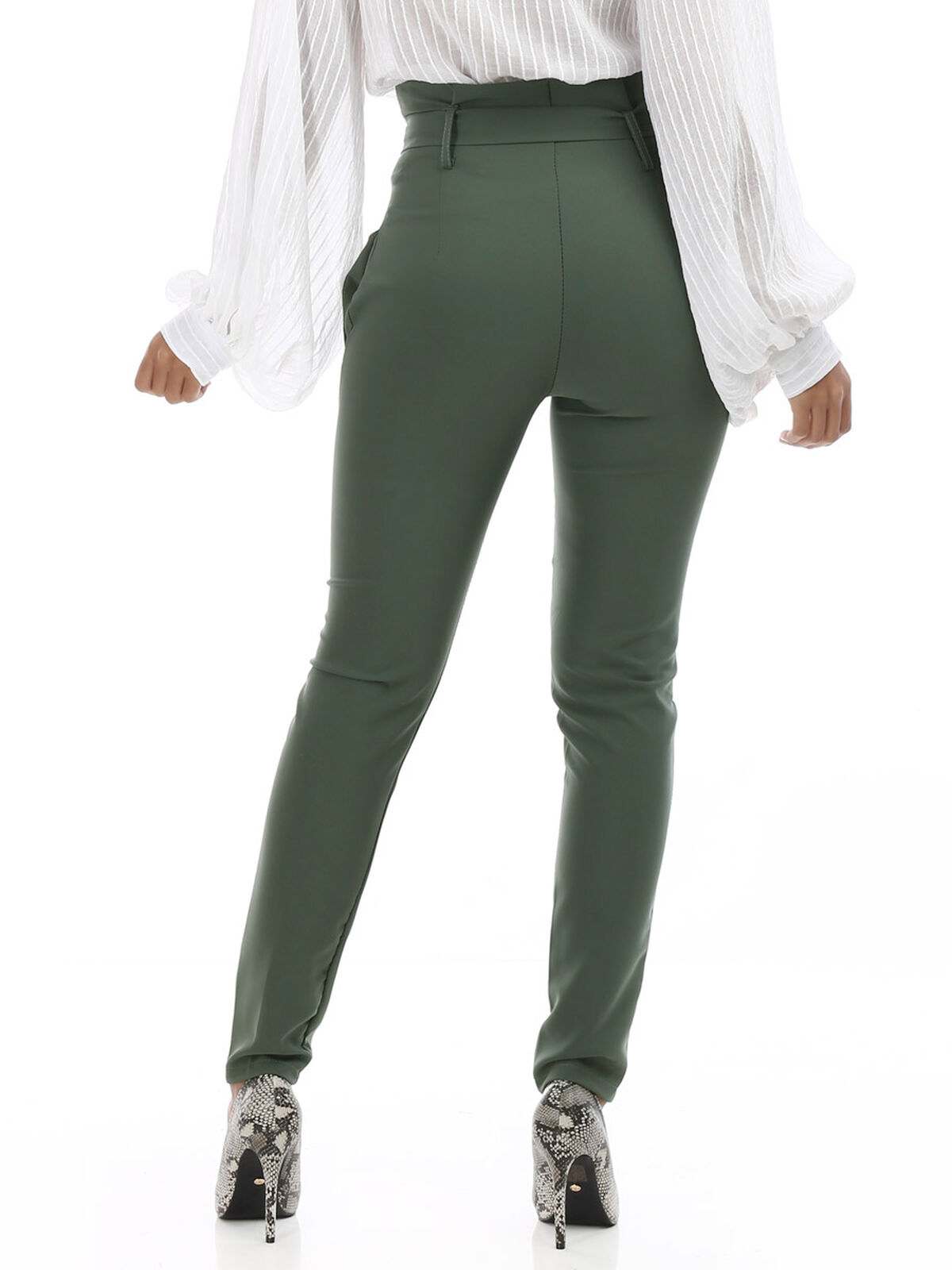 Pantalon avec ceinture à nouer- Vert clair