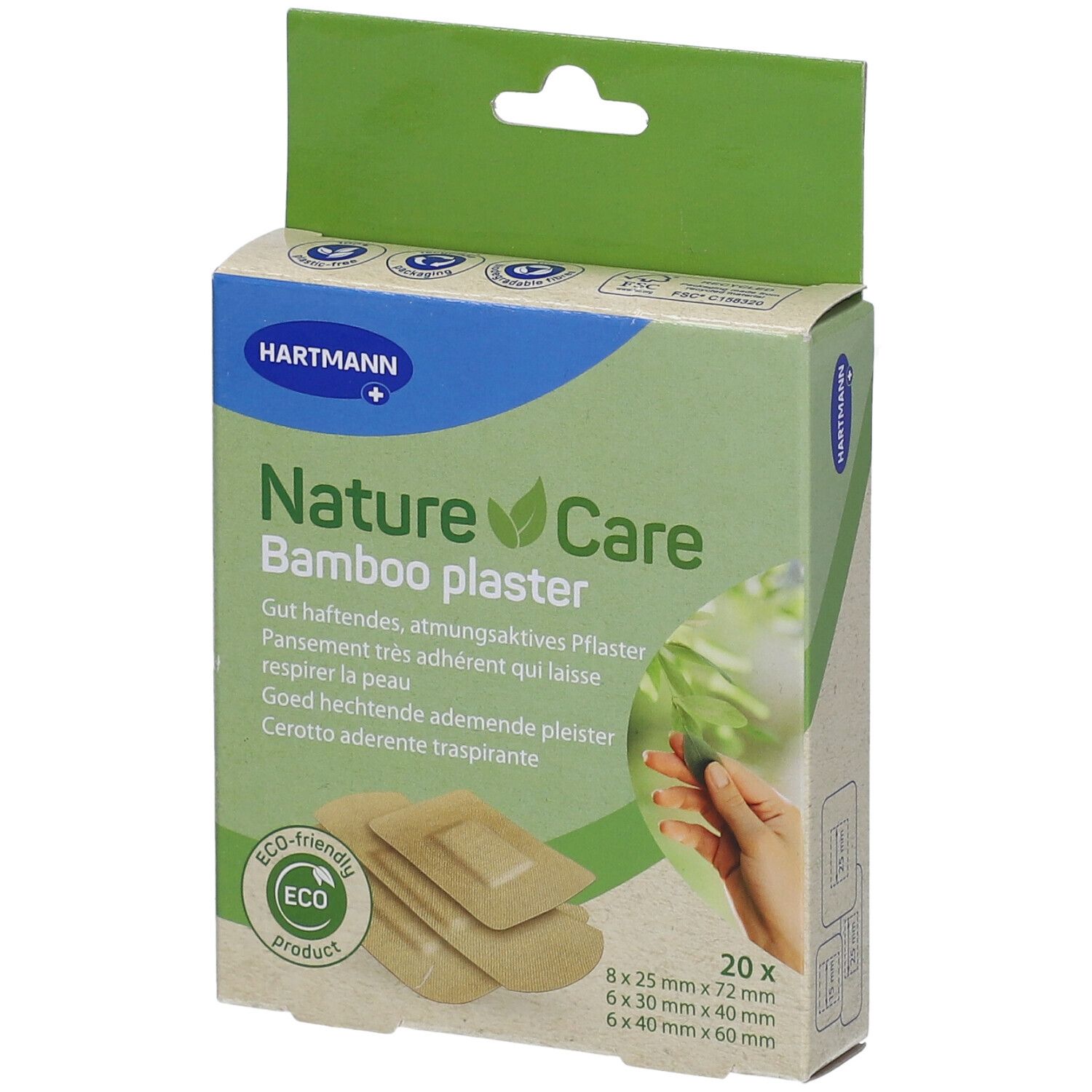 Nature Care Bambus-Pflasterstrips, zum Schutz von oberflächlichen Wunden oder Schürfwunden