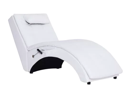 Chaise longue de massage avec oreiller Blanc Similicuir