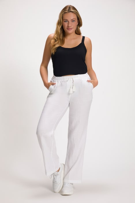 Leinenhose Mary, Elastikbund, weites, gerades Bein