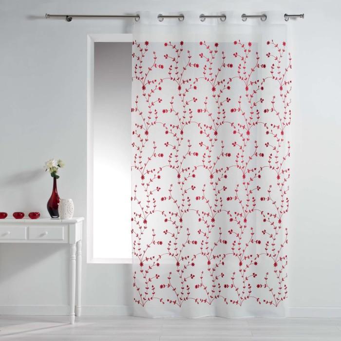 PANNEAU OEILLETS 140X240CM BRODE PETITE FLEUR BLANC ROUGE