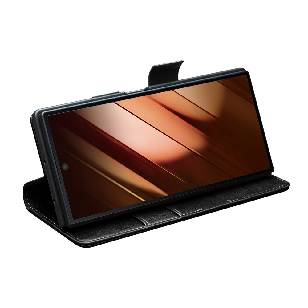 Samsung Galaxy Z Fold7 Echtleder Tasche Flip Cover mit Kartenfächer - Schwarz