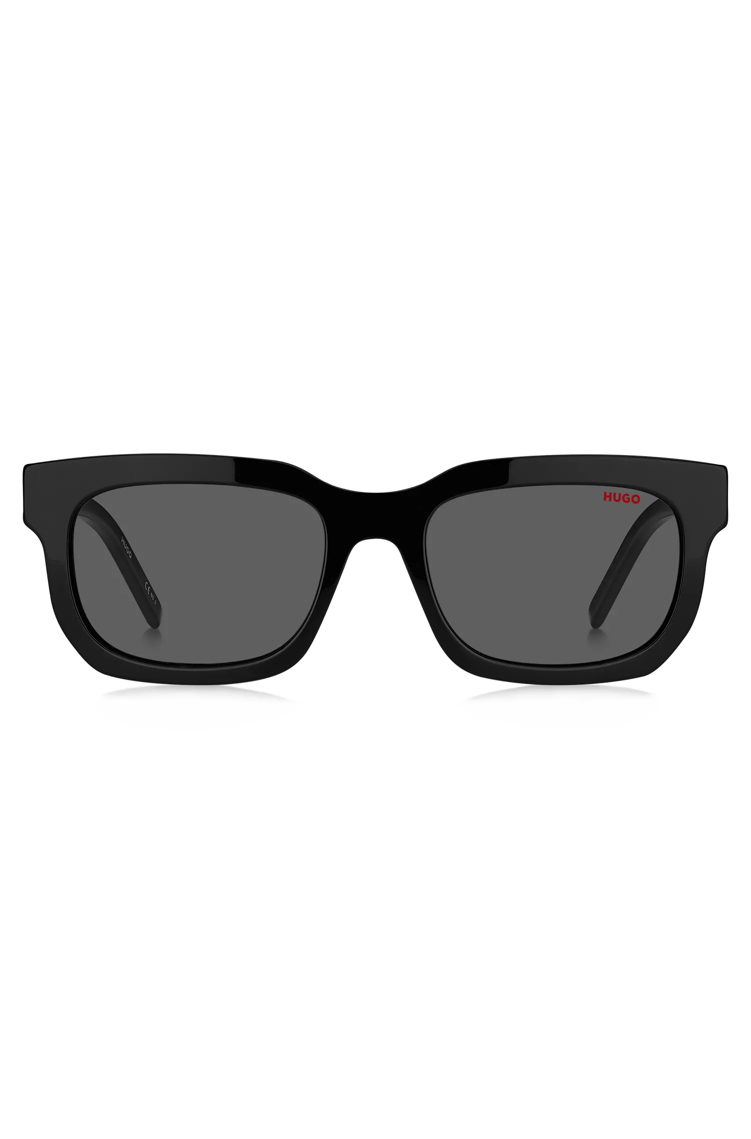 Óculos de sol HUGO em acetato vermelho e preto com alça removível com slogan.