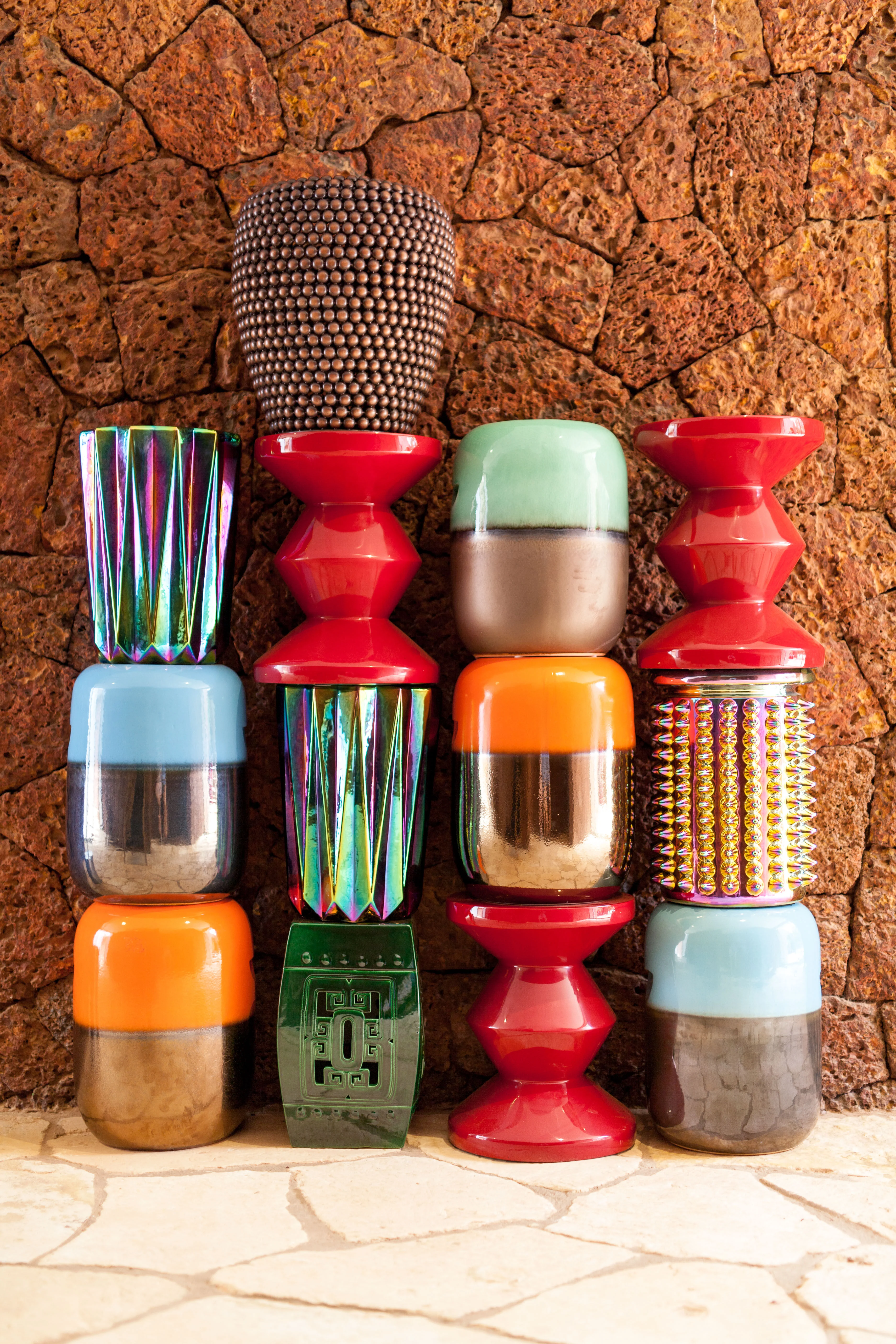 OILY SPIKES - Tabouret céramique | Multicolore