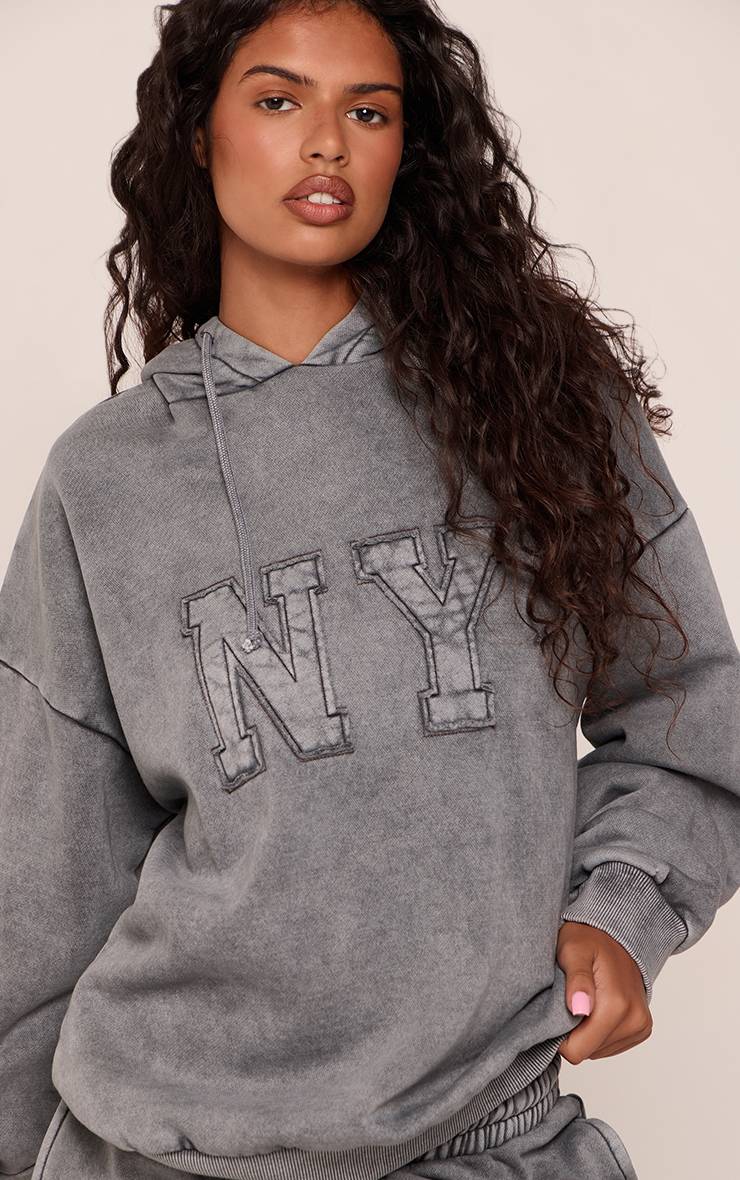 Charcoal Grey Sweat À Casynthétiqueche Oversize Avec Appliqué NY