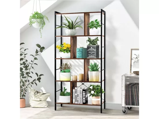 Bibliothèque Étagère à 5 Niveaux, Meuble de Rangement sur Pieds, Montage Facile, Style Industriel, Idéal pour Salon, Bureau, Chambre, 74 x 30 x 155 cm
