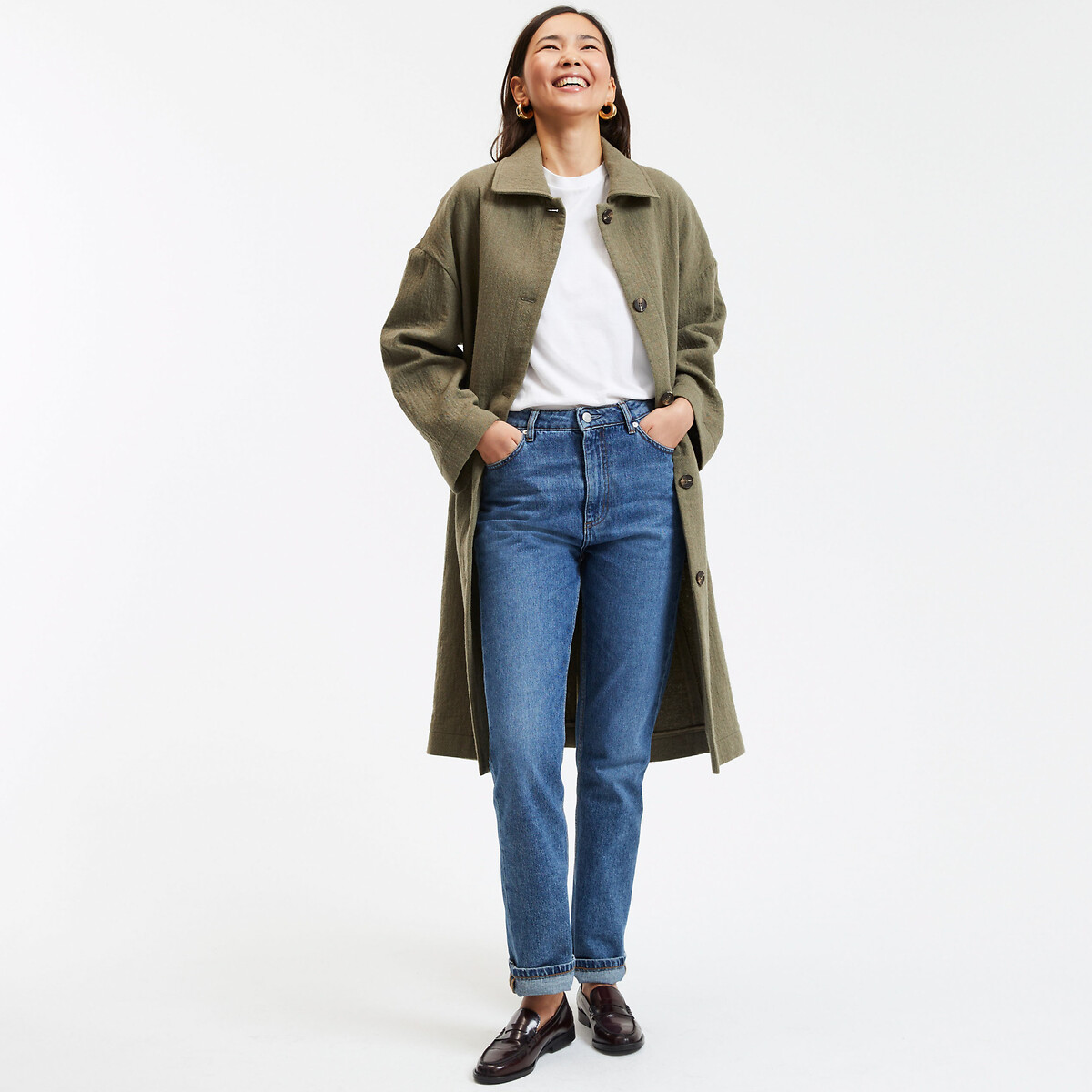 COLEÇÕES LA REDOUTE<br>Casaco oversized com fecho de botões