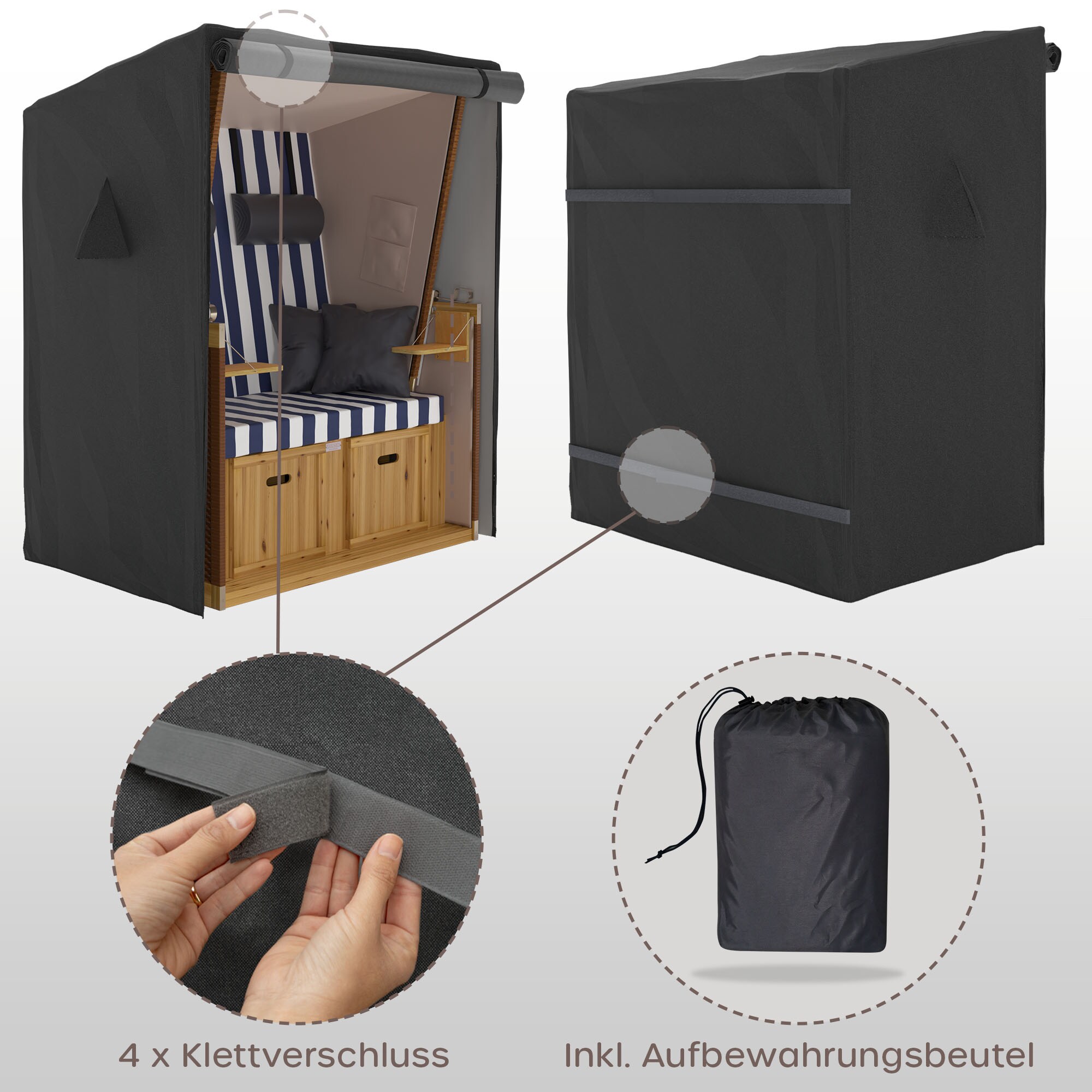 SANZARO Strandkorb Abdeckung 600D Oxford Strandkorbhülle winterfest |135 x 100 x 165cm (BxTxH)