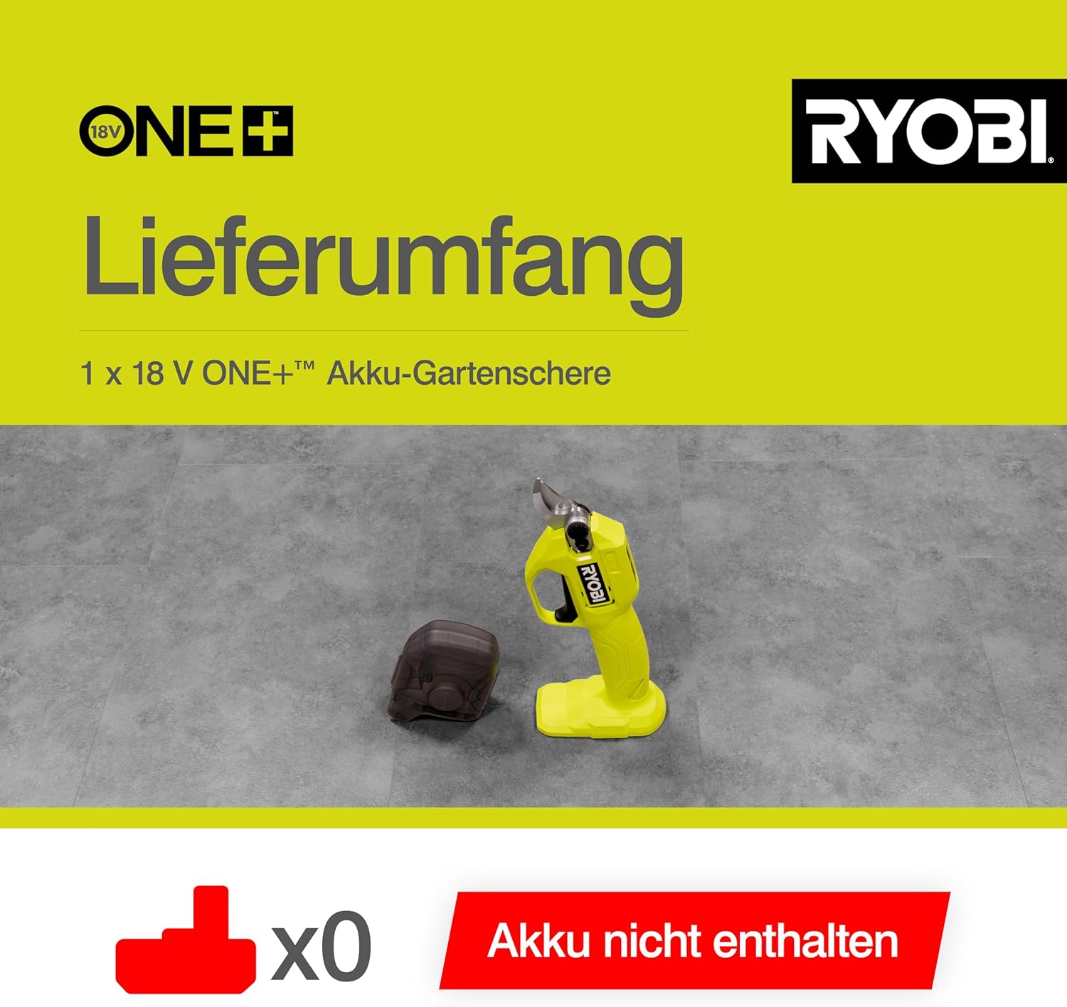 RYOBI 18 V ONE+ Akku-Gartenschere RY18SCA-0 (25 mm Schnittkapazität, 2,5 Sekunden für einen Schnittvorgang, SK5-Stahlklingen, ohne Akku und Ladegerät)