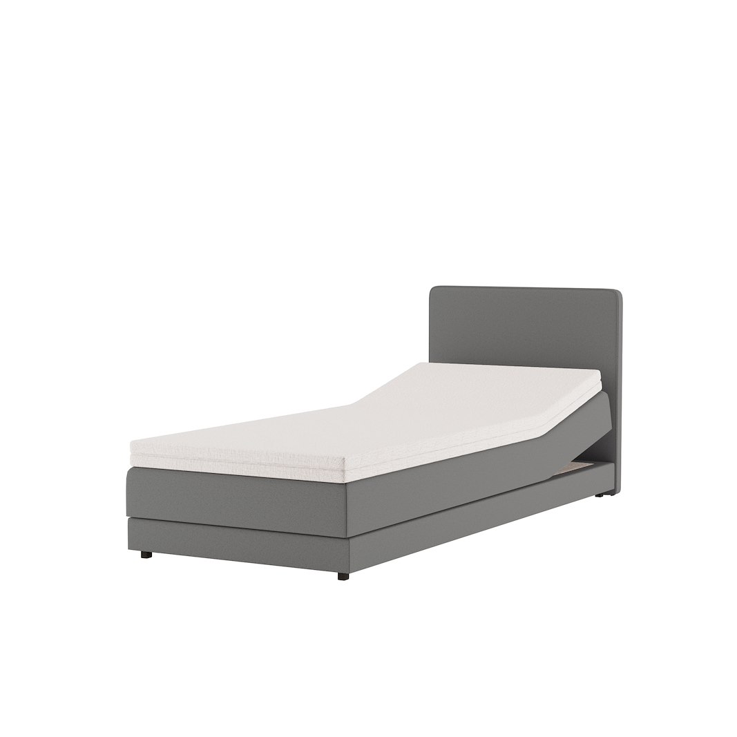 Premium 10 regulerbar seng 90x210 cm Tekstil Storm 97 mørk grå, fast, Premium 10 overmadrass med sorte ben, gavl selges separate.