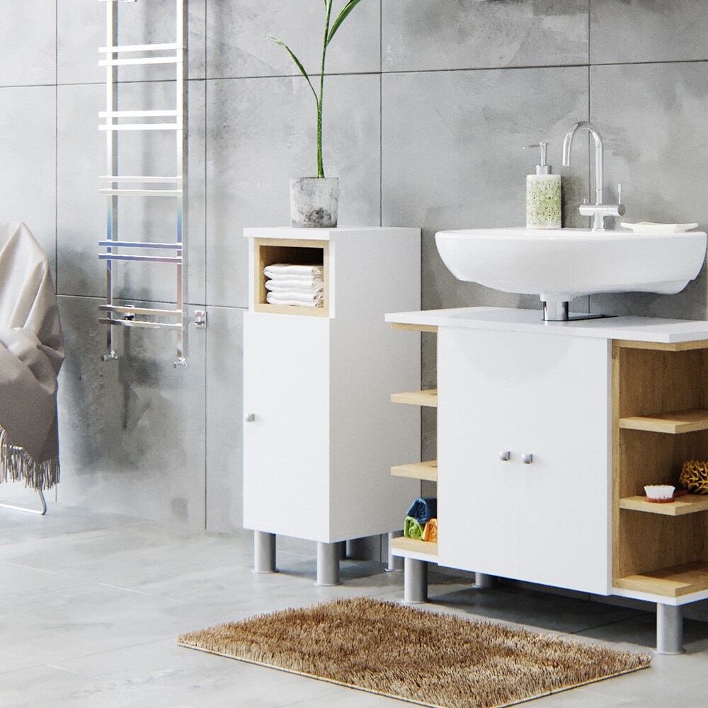 VICCO Badschrank AQUIS weiß Eiche Midischrank Bad Schrank Badregal Badezimmer