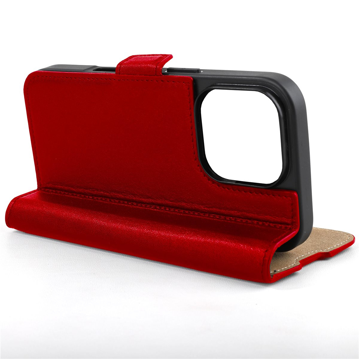iPhone 16 Pro Max Echtleder Tasche Flip Cover Hand Made (FABIOIP16PROMAX-04) - Cherry Tomato