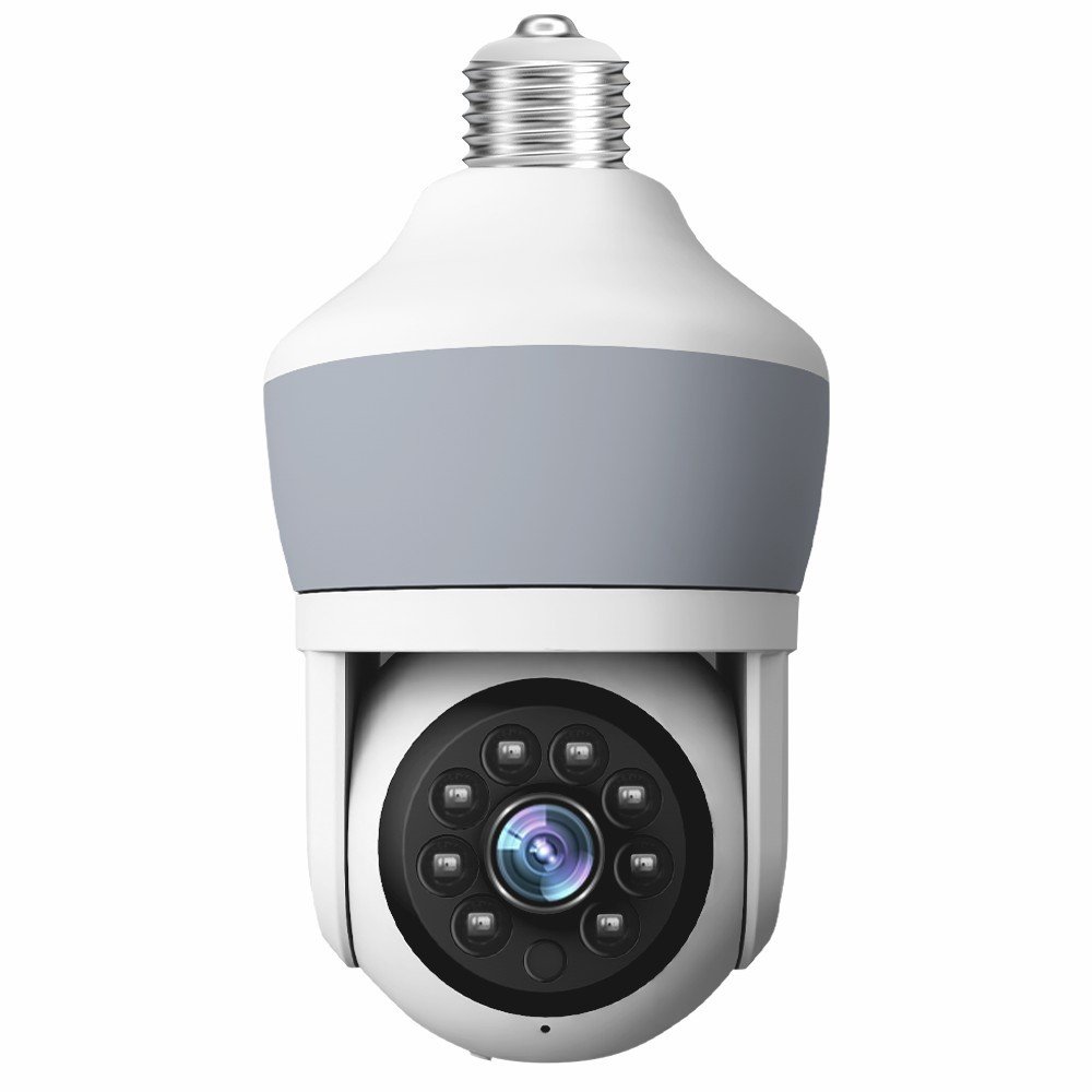 E27 Glühbirne 3MP Mini WiFi IP Kamera 355° mit IR LED Nachtsichtfunktion / Bewegungserkennung / 2-Wege-Audio / Micro SD Kartenslot - Weiss