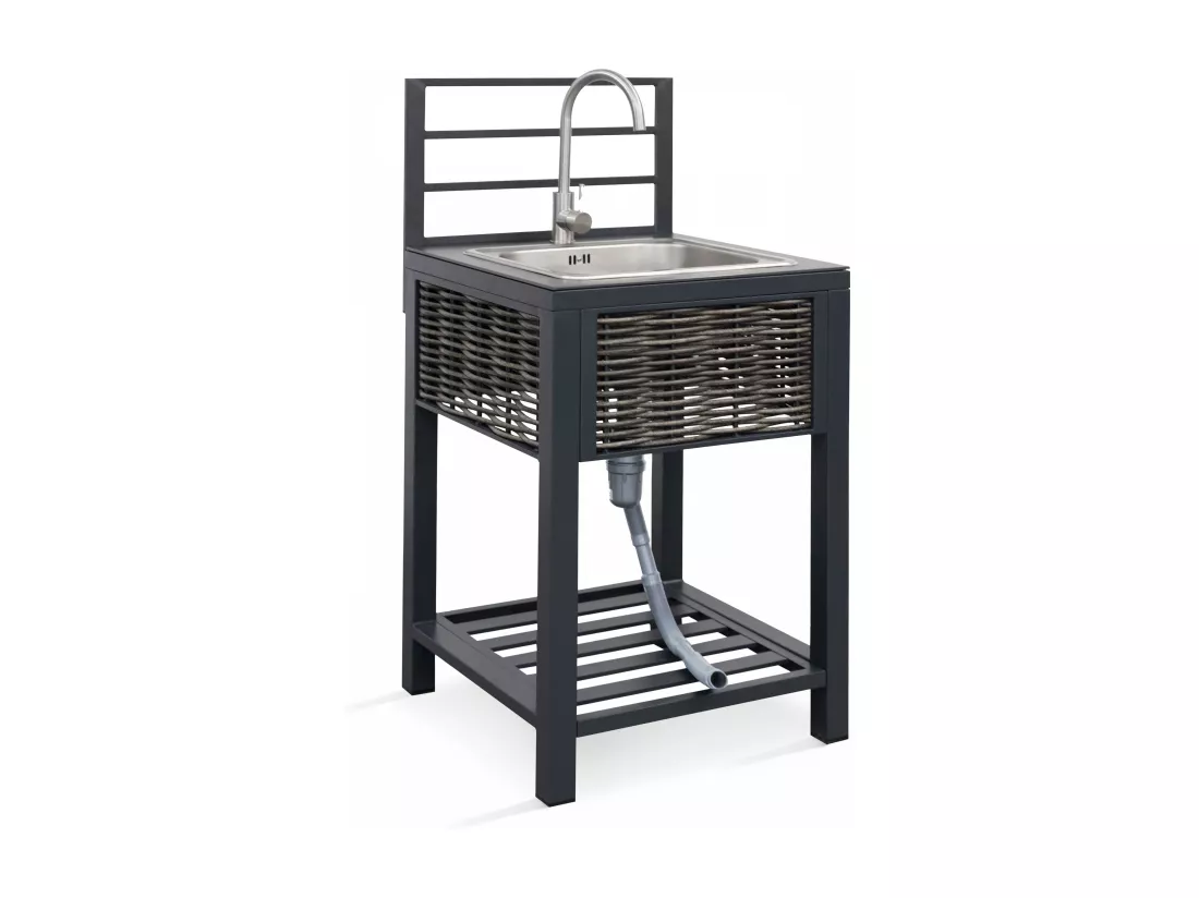 Meuble évier cuisine extérieure aluminium et résine tressée