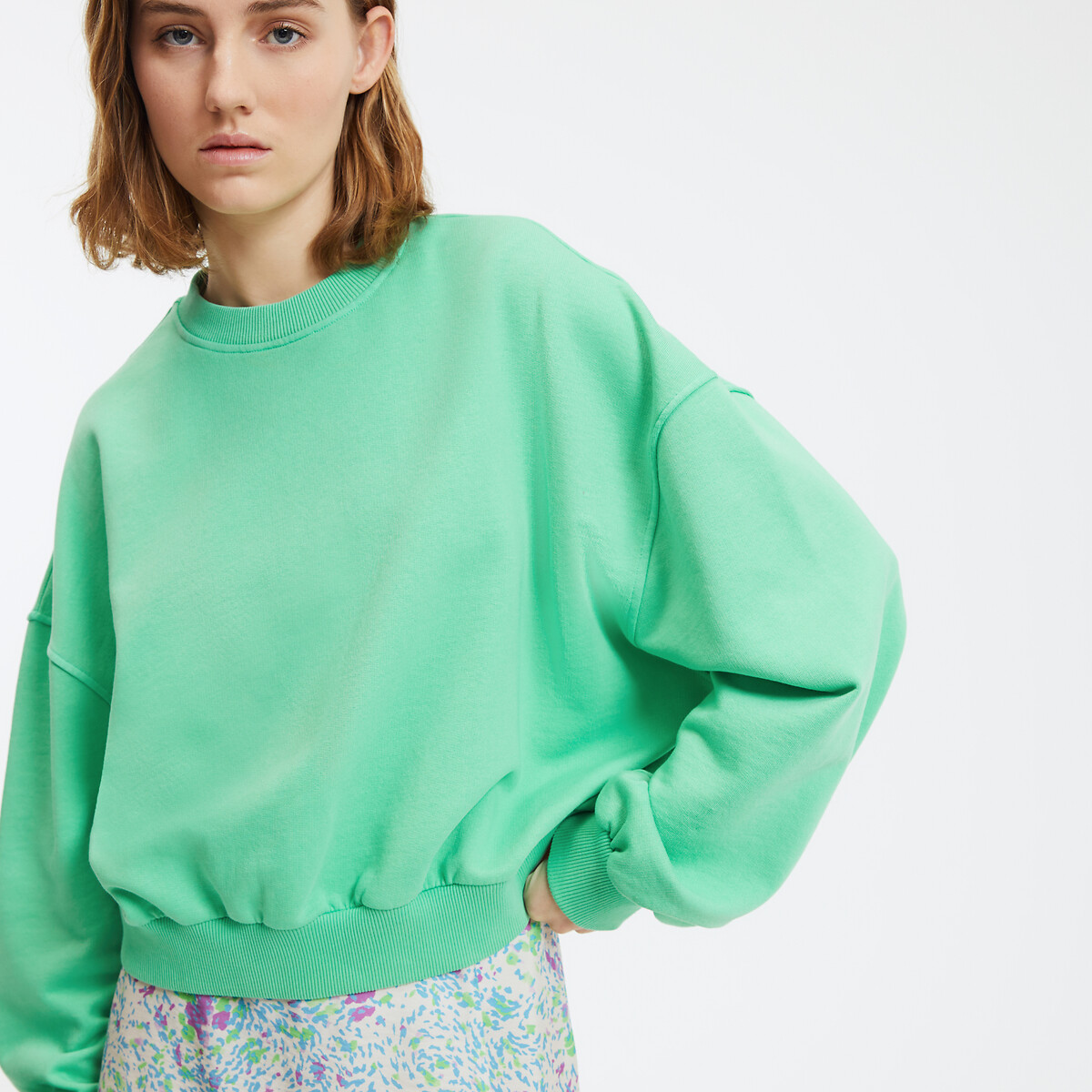 COLEÇÕES LA REDOUTE<br>Moletom curto e folgado com gola redonda