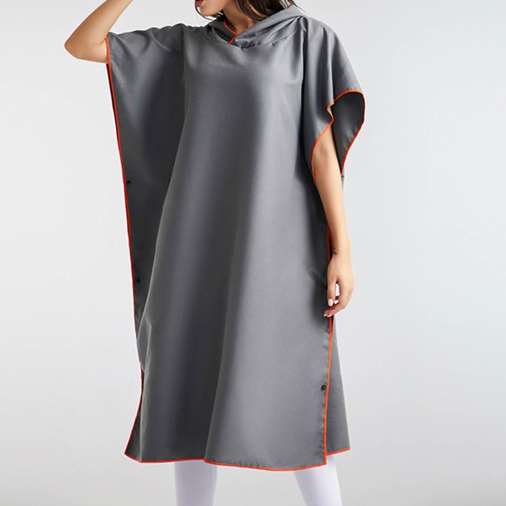 (107x80cm) Mikrofaser Bademantel Beach Tuch Poncho Umziehhilfe - Grau