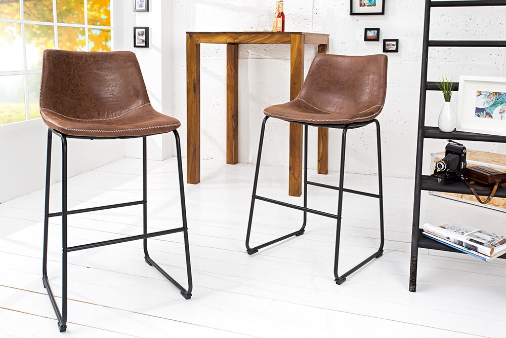 riess-ambiente Barstuhl DJANGO - vintage braun mit Eisengestell Rundum Bezug pflegeleicht Microfaser