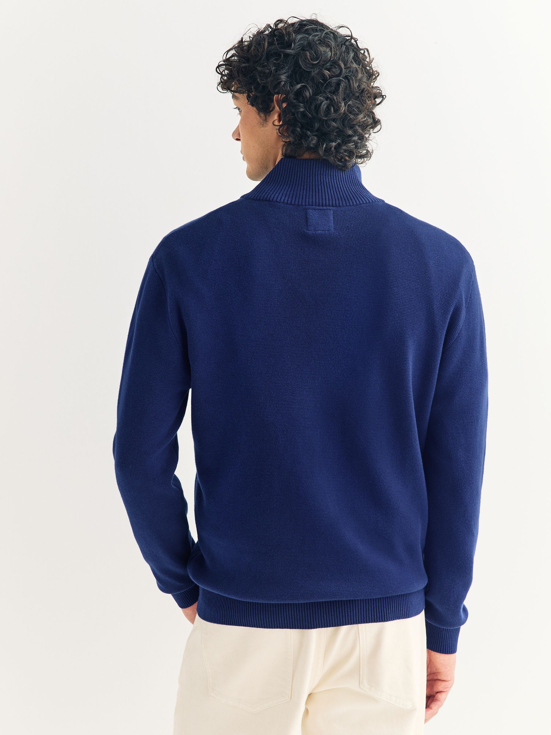 Donkerblauw - Effen - Regular fit 100% katoenen premium trui met korte rits