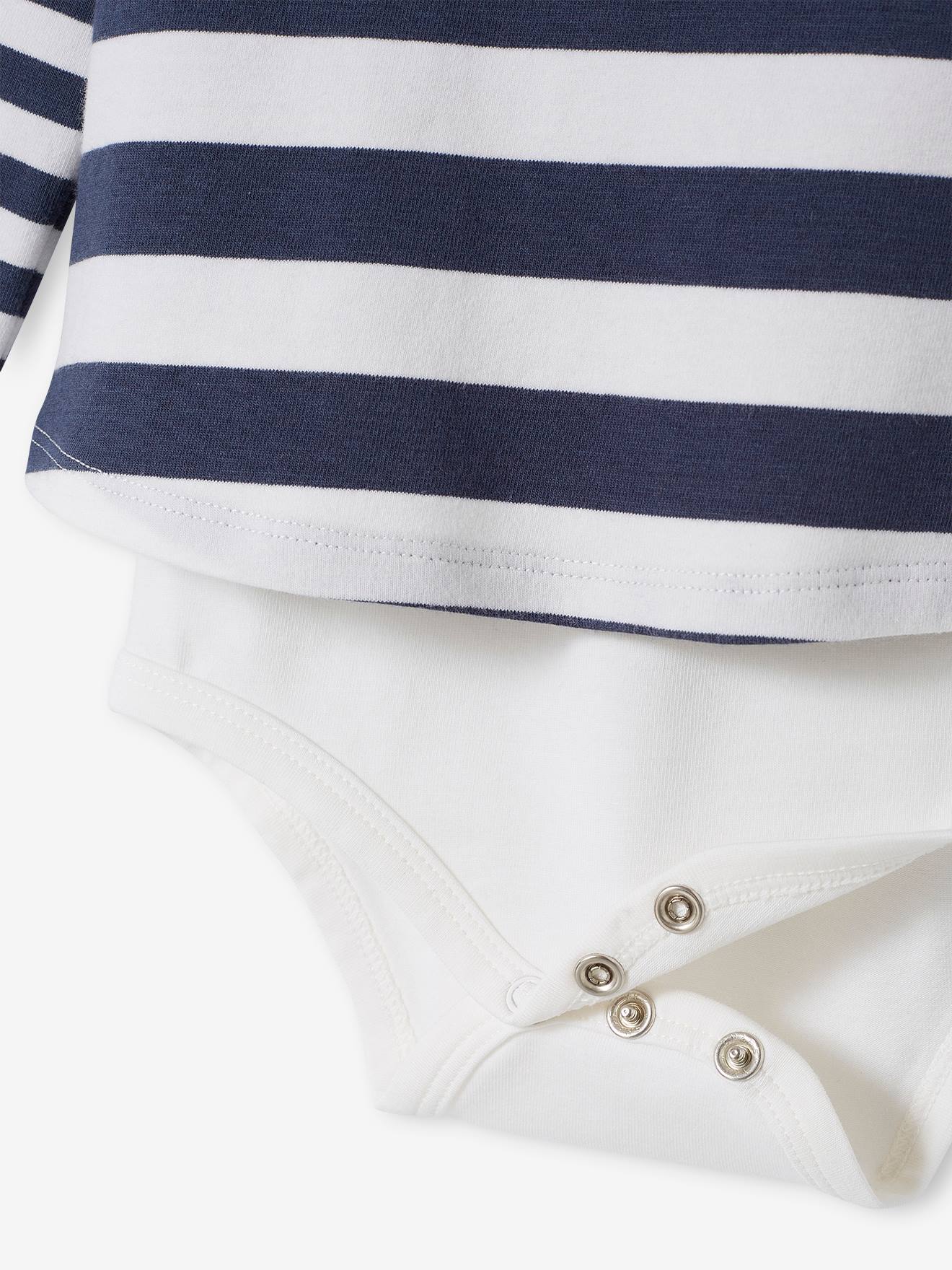 Camiseta estilo marinheiro, body de manga comprida para bebê, branco-creme