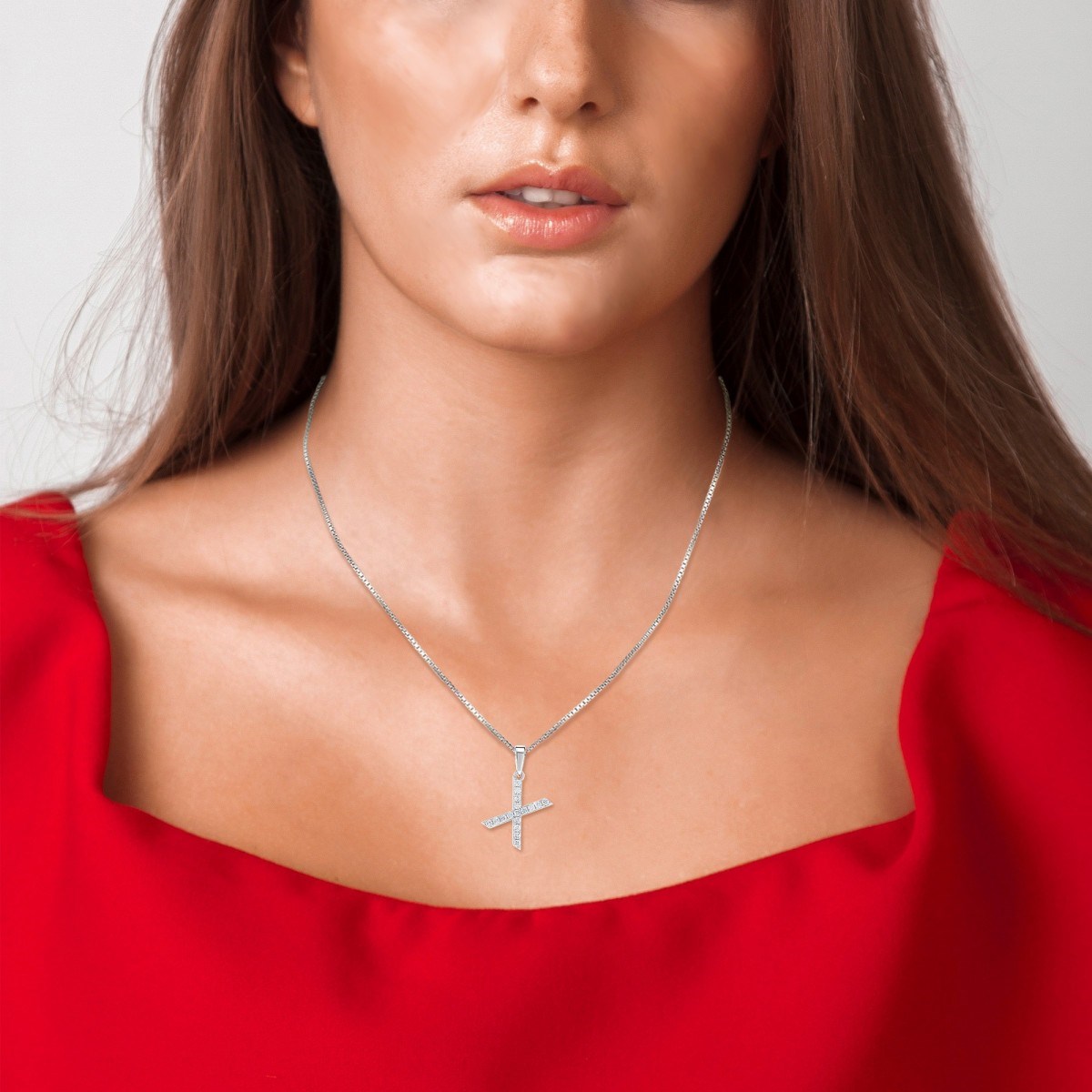Collier lettre X SC Crystal en Argent rhodié 925/1000