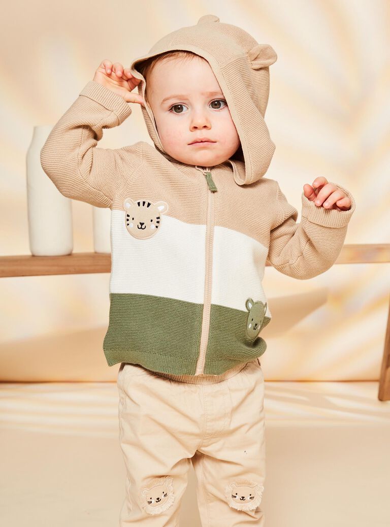 Gilet à capuche color block en tricot