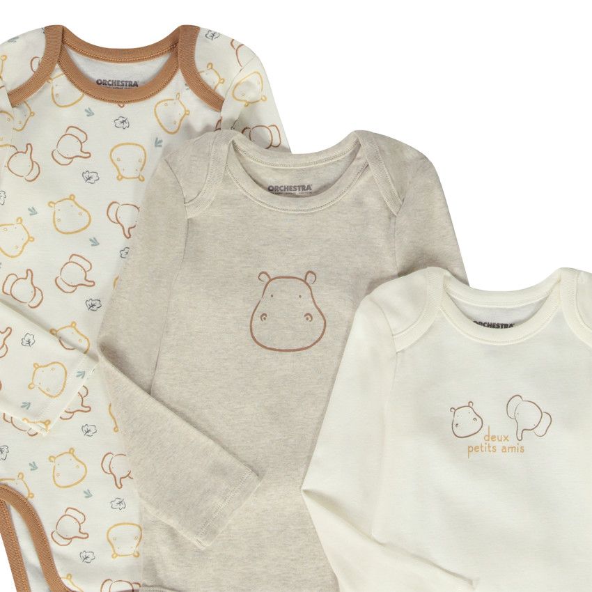 Lot de 7 bodies manches longues fantaisie pour bébé garçon - Ecru