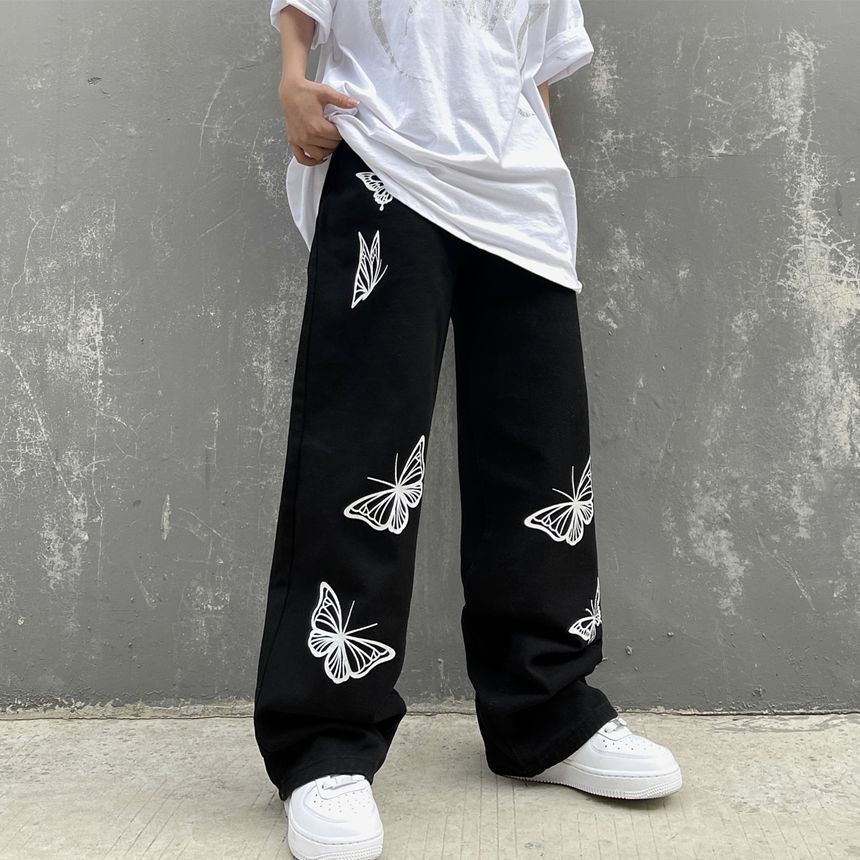 INStudio - Wijde jeans met vlinderprint