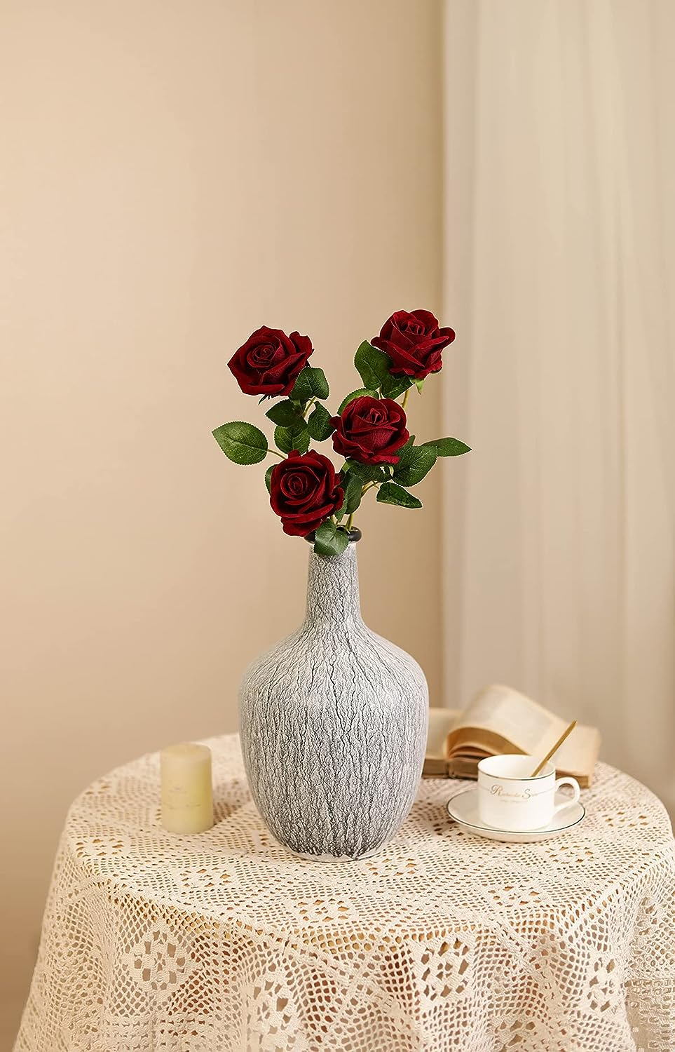 (10er Set) Romantische Deko Rosen Party Accessoire Kunstblumen Rosenstrauss für Hochzeiten / Valentinstag - Dunkelrot
