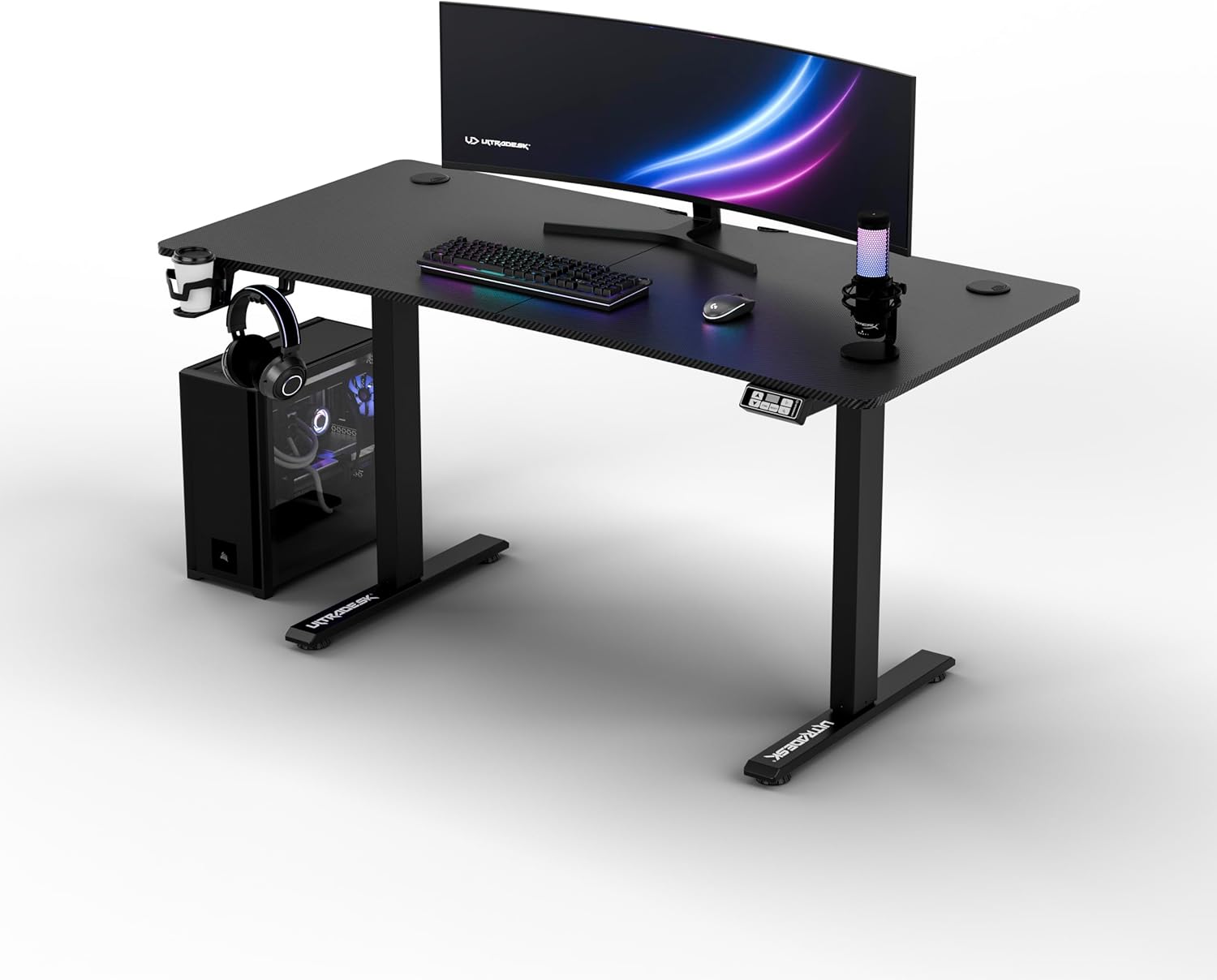 ULTRADESK - Level V2 Höhenverstellbarer Schreibtisch - Elektrischer Computertisch - 140x68 cm, für Gaming, Büro, Homeoffice - Gamingtisch, Computer Desk - Schwarz
