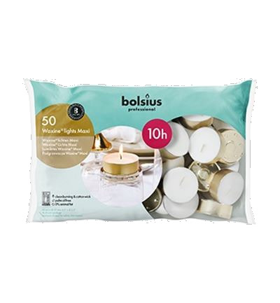 Bolsius Horeca Maxi Waxine Lichten 10Uur Wit (50 stuks)