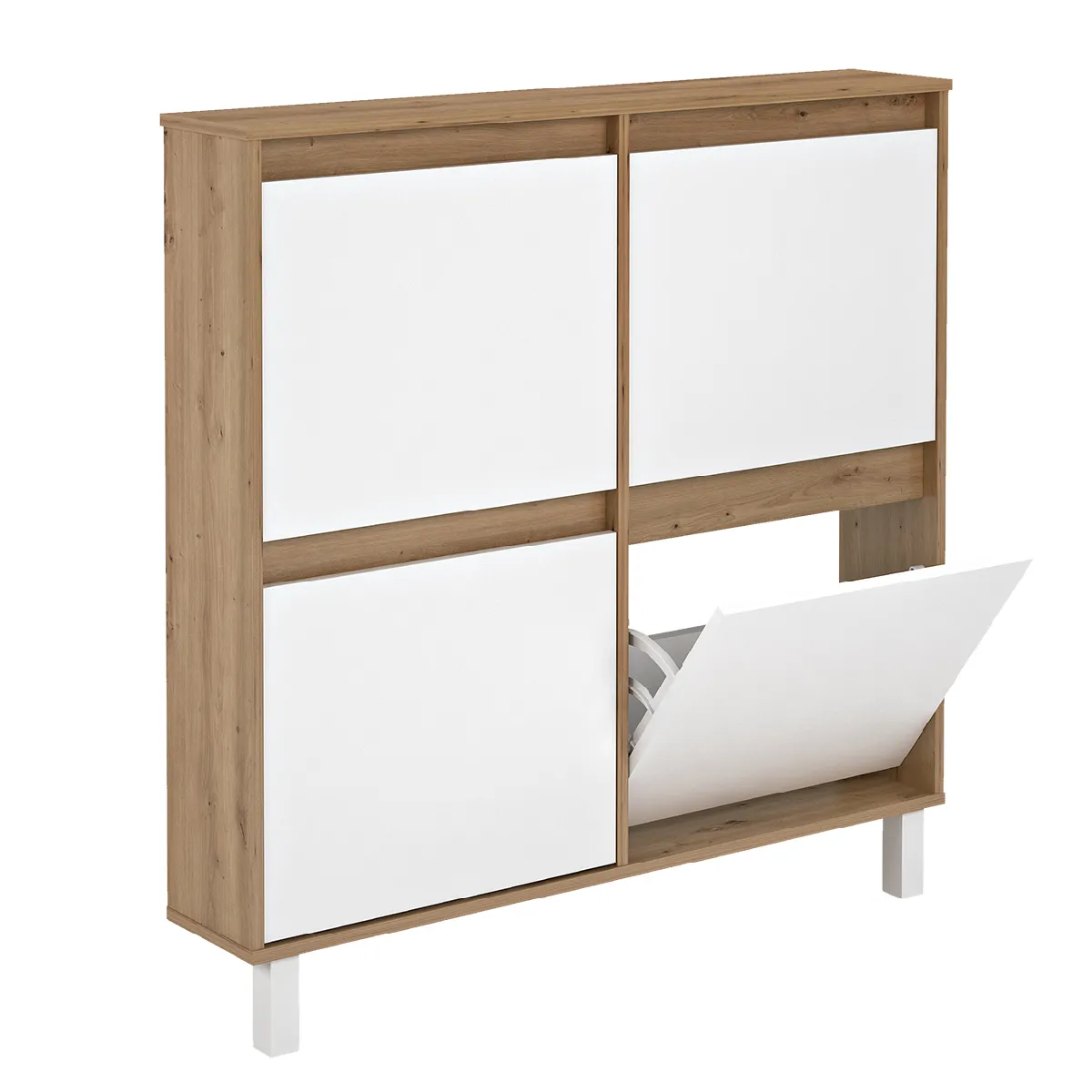 pegane Meuble à chaussures 4 portes chêne blanc