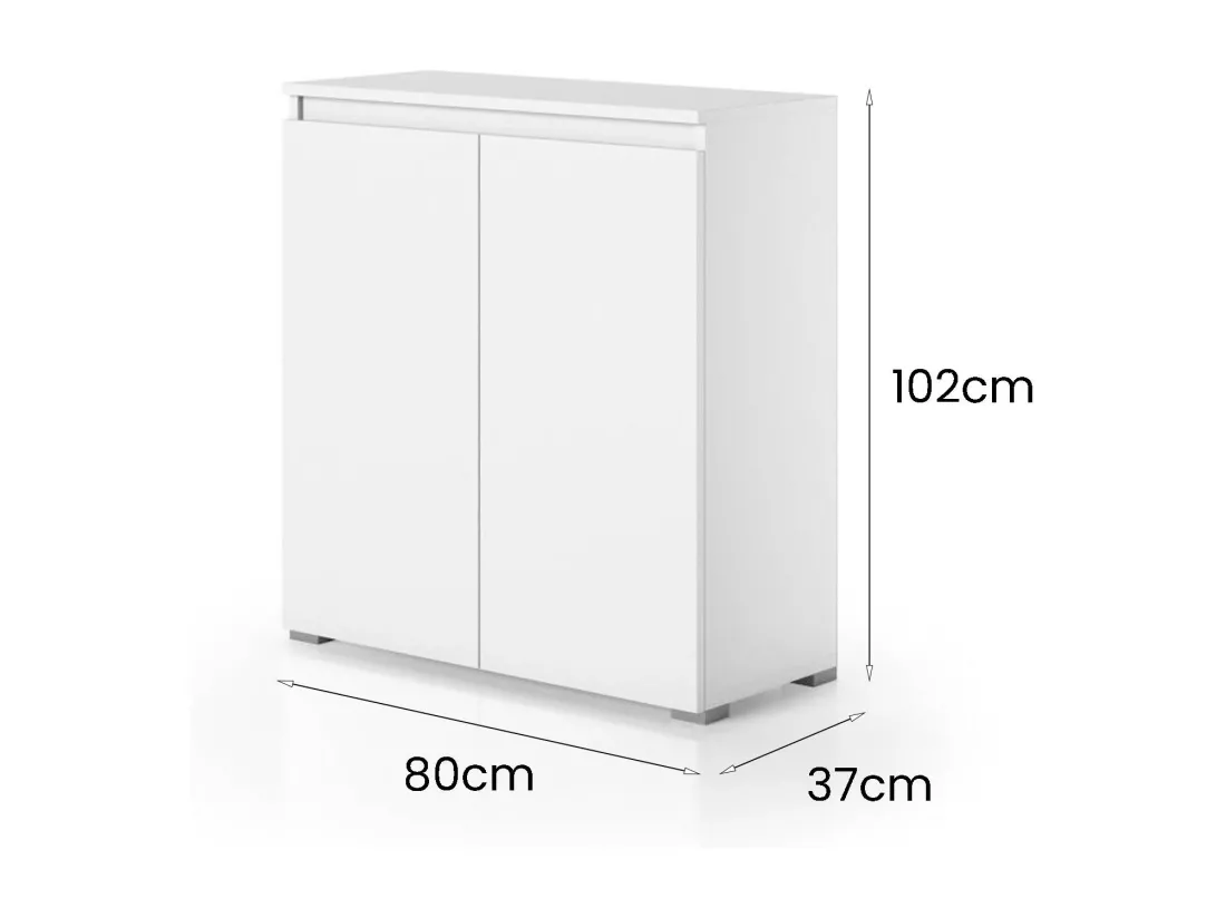 Étagère à chaussures Calla, Meuble polyvalent, Étagère à chaussures peu encombrante avec 2 portes, Armoire de rangement avec étagères, 100% Made in Italy, 80x37h102 cm, Blanc