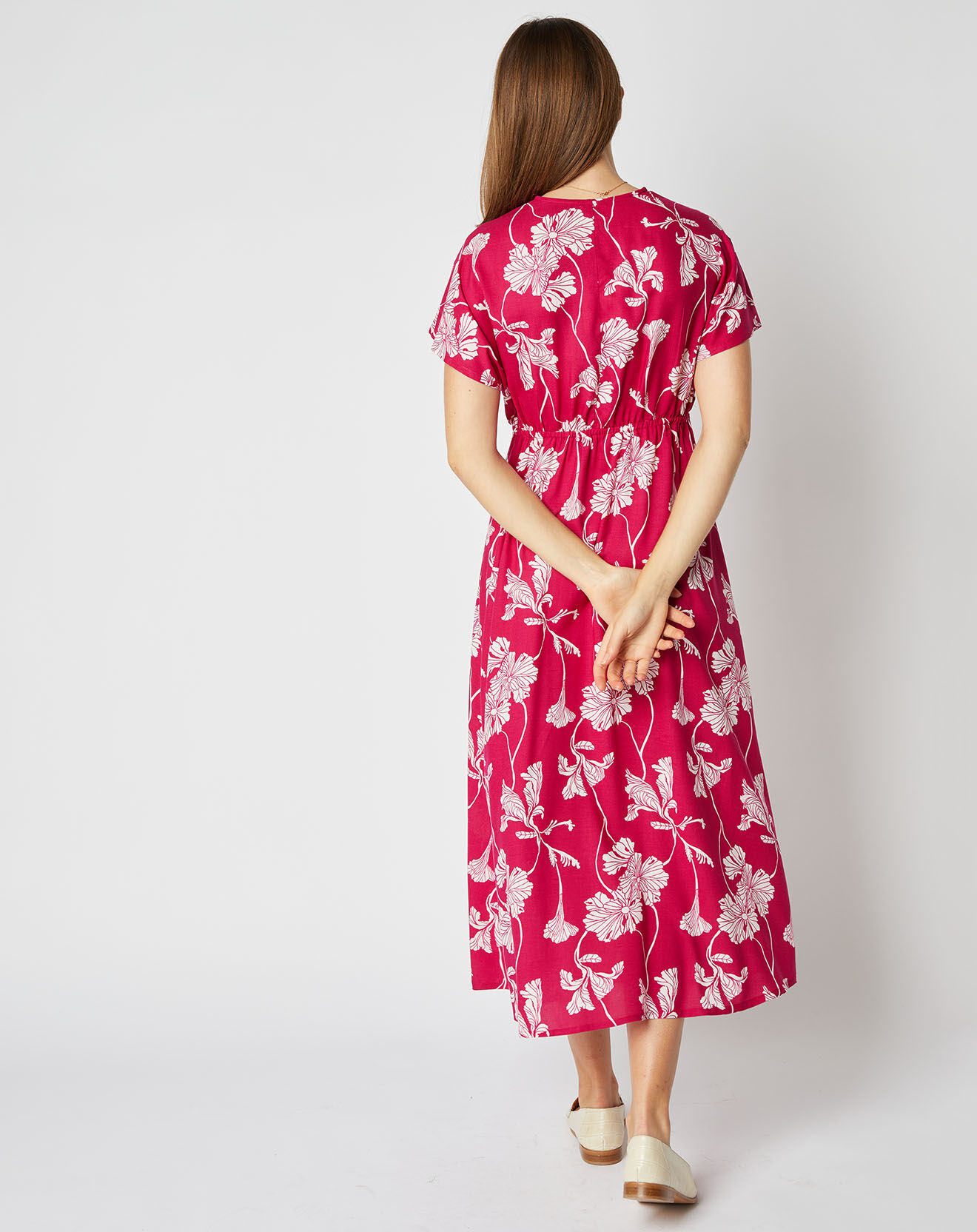 An'ge Robe mi-longue Camille cache-cœur framboise/blanc