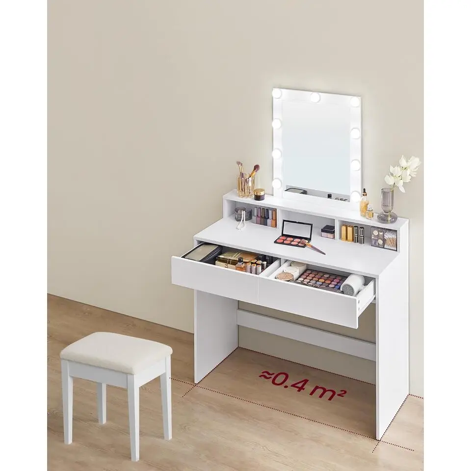 Furnihaus Witte Kaptafel met Led - 2 lades en 3 open vakken - Wit