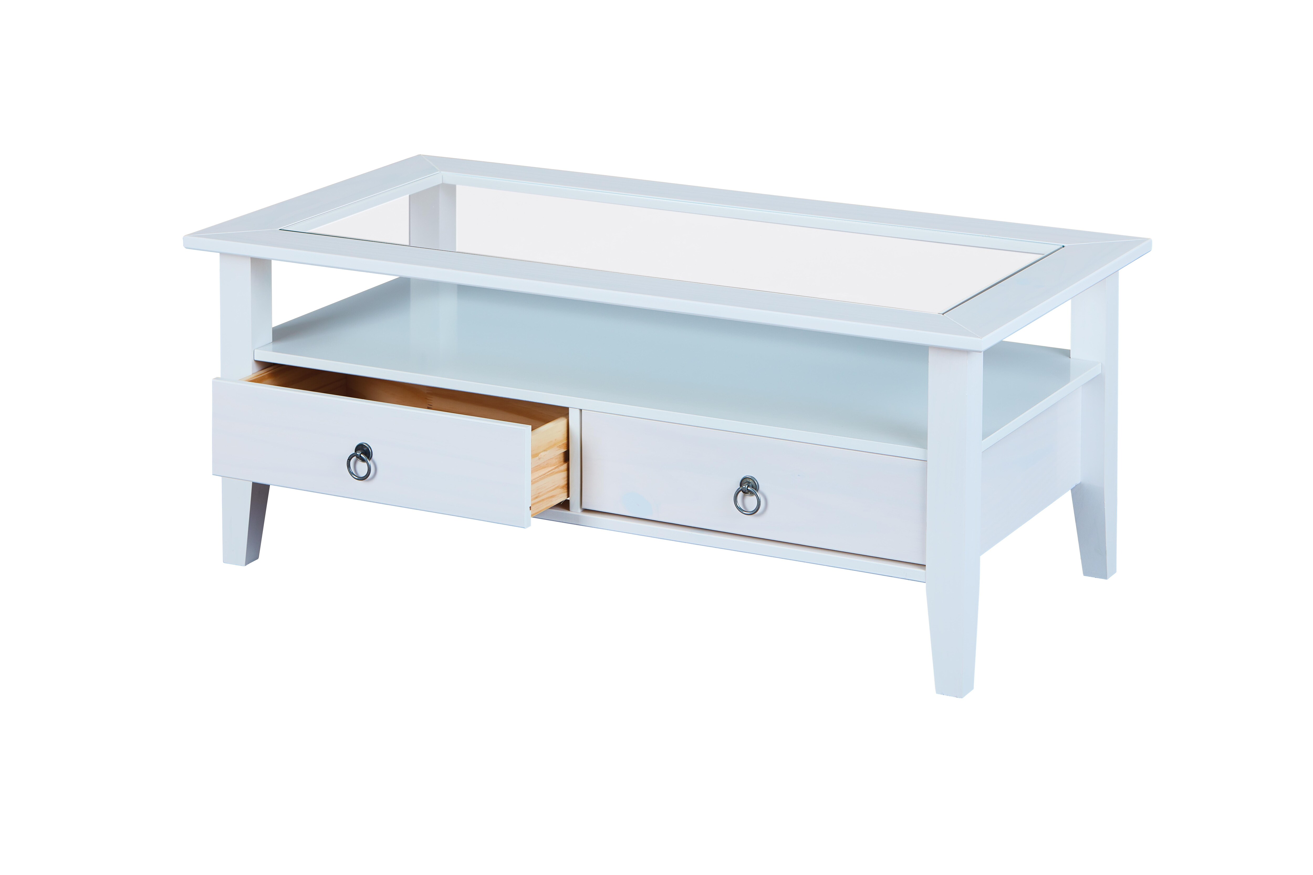 Inter Link Couchtisch Provence mit 2 Schubladen aus Kiefer Massivholz - Weiss
