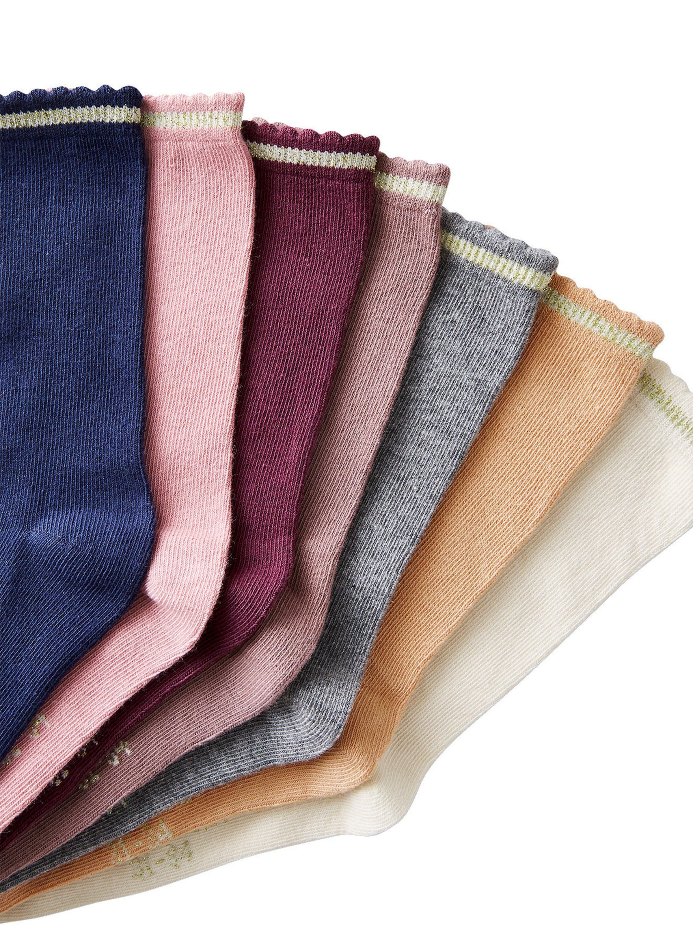Vertbaudet 7er-Pack Mädchen Socken, Glitzerstreifen BASIC altrosa
