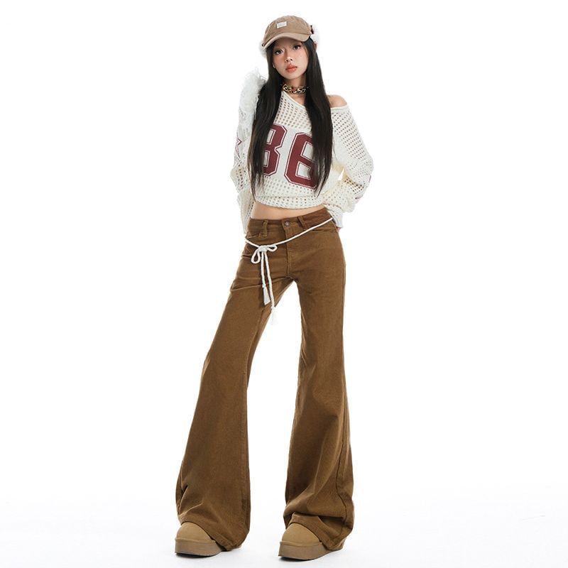 Denimot - Low Rise Plain Corduroy Flared Pants (Diverse designs)